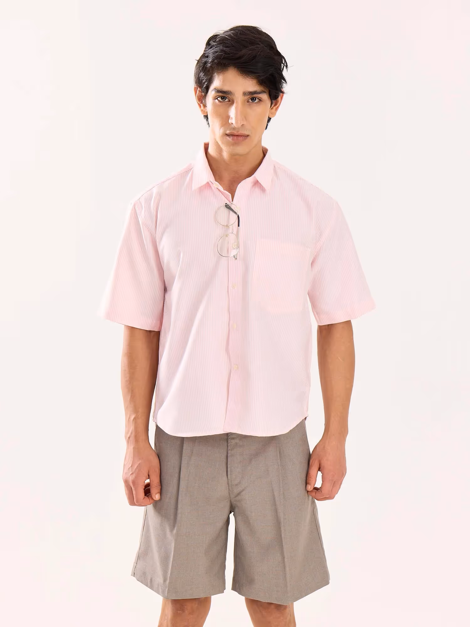 Pink Striped Oversized Cropped Shirt image 3