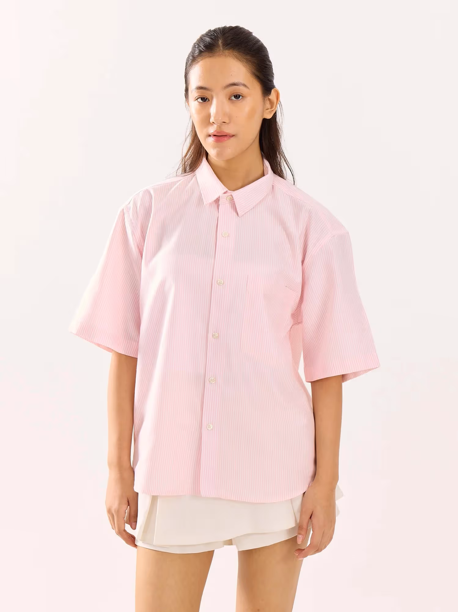 Pink Striped Oversized Cropped Shirt image 4