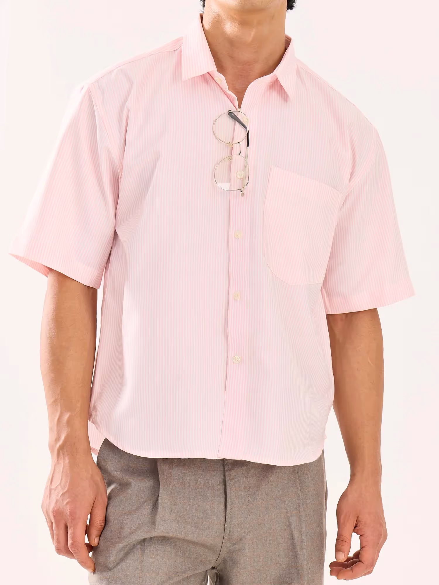 Pink Striped Oversized Cropped Shirt image 6