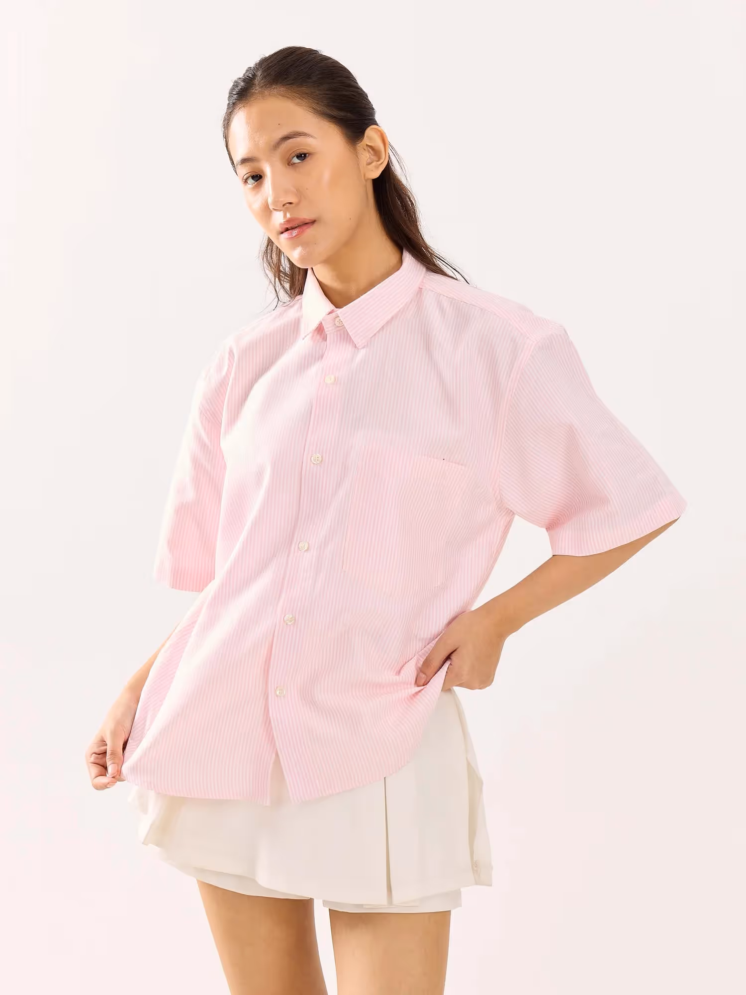 Pink Striped Oversized Cropped Shirt image 7