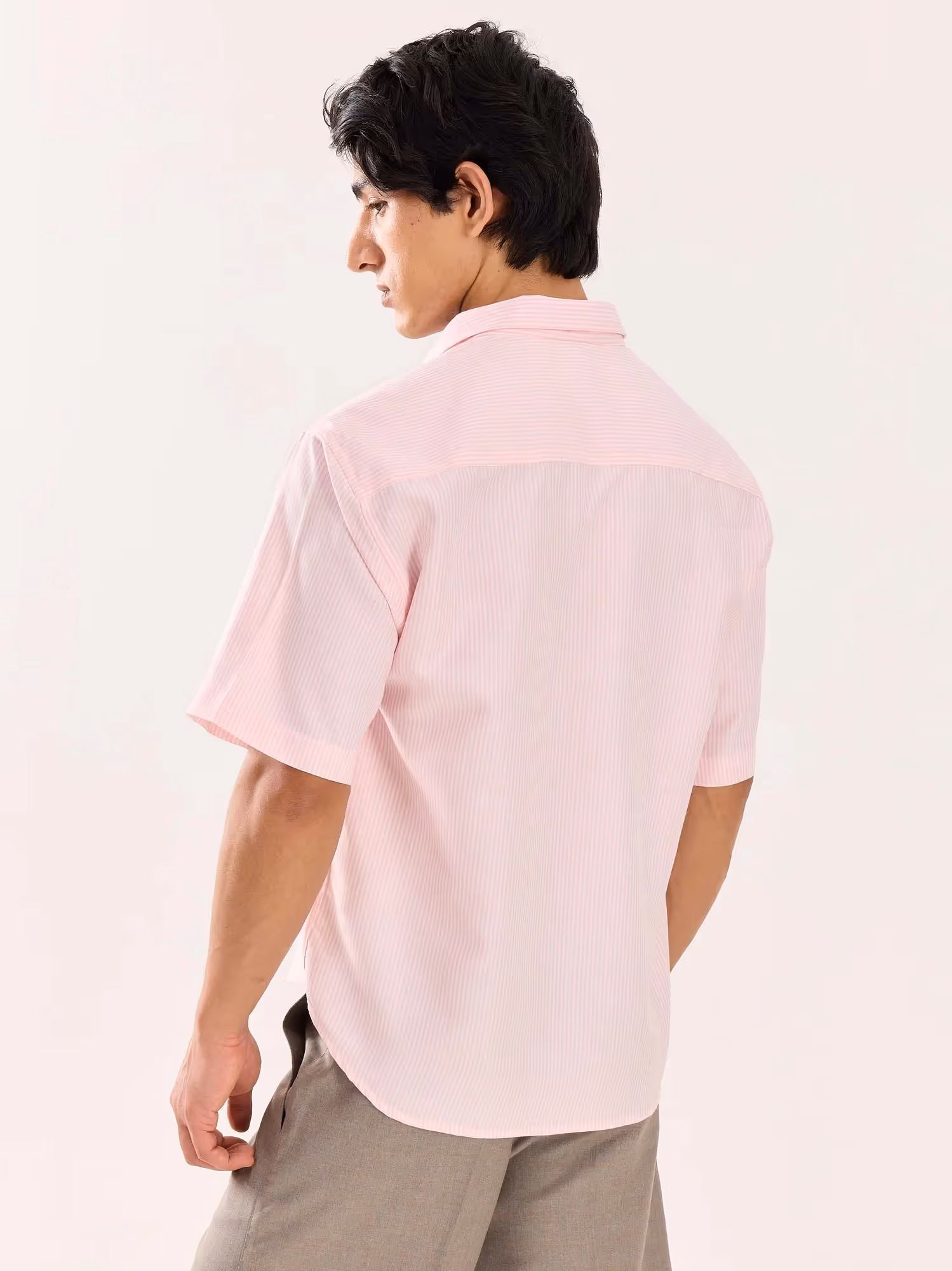 Pink Striped Oversized Cropped Shirt image 8