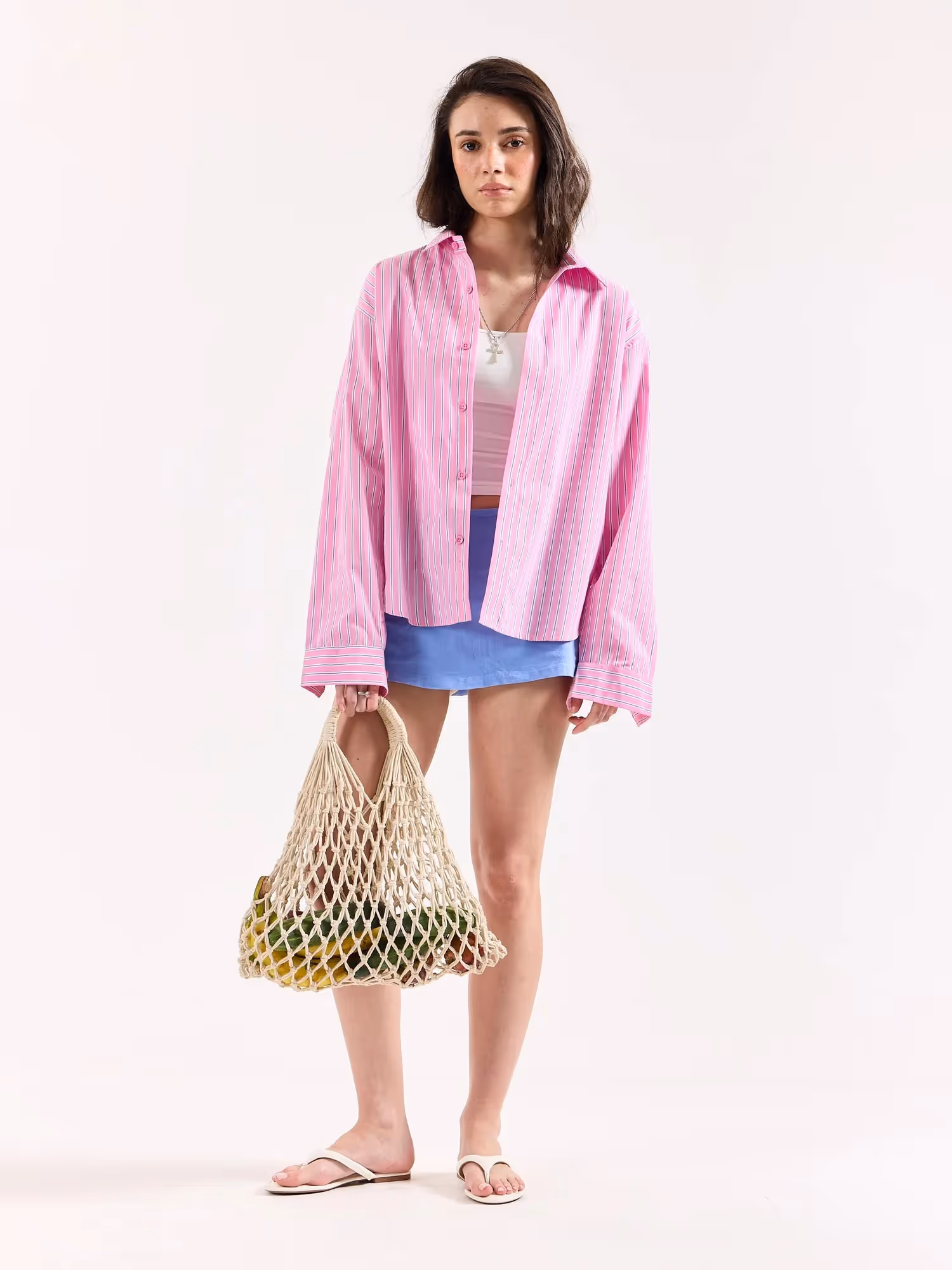 Pink Striped Poplin Oversized Shirt  image 2