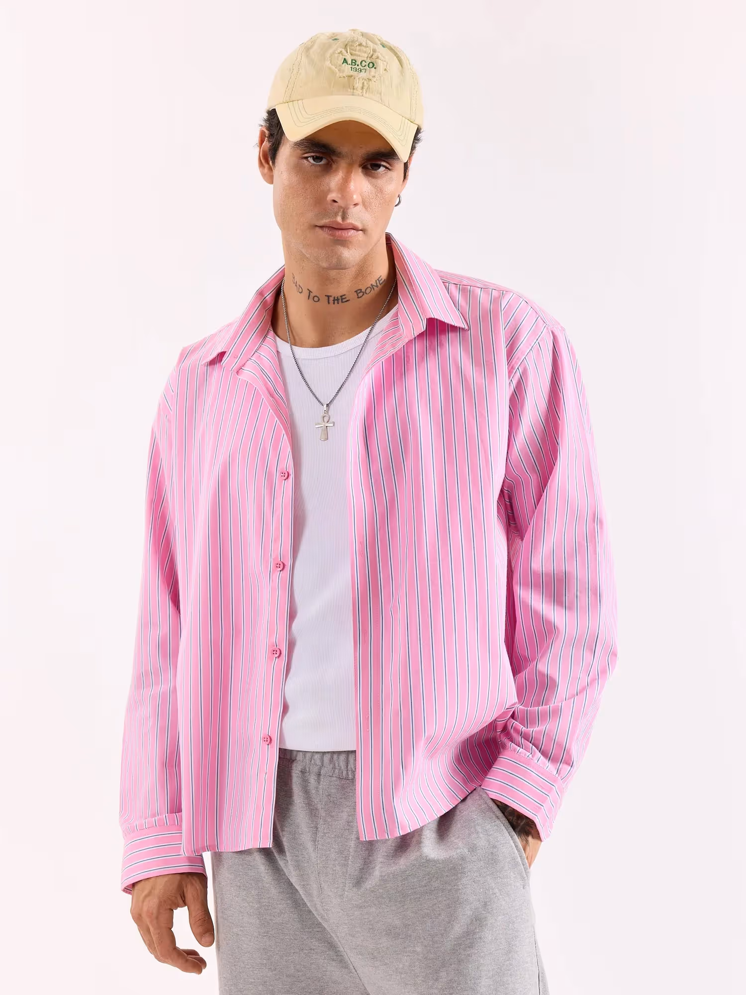 Pink Striped Poplin Oversized Shirt  image 3