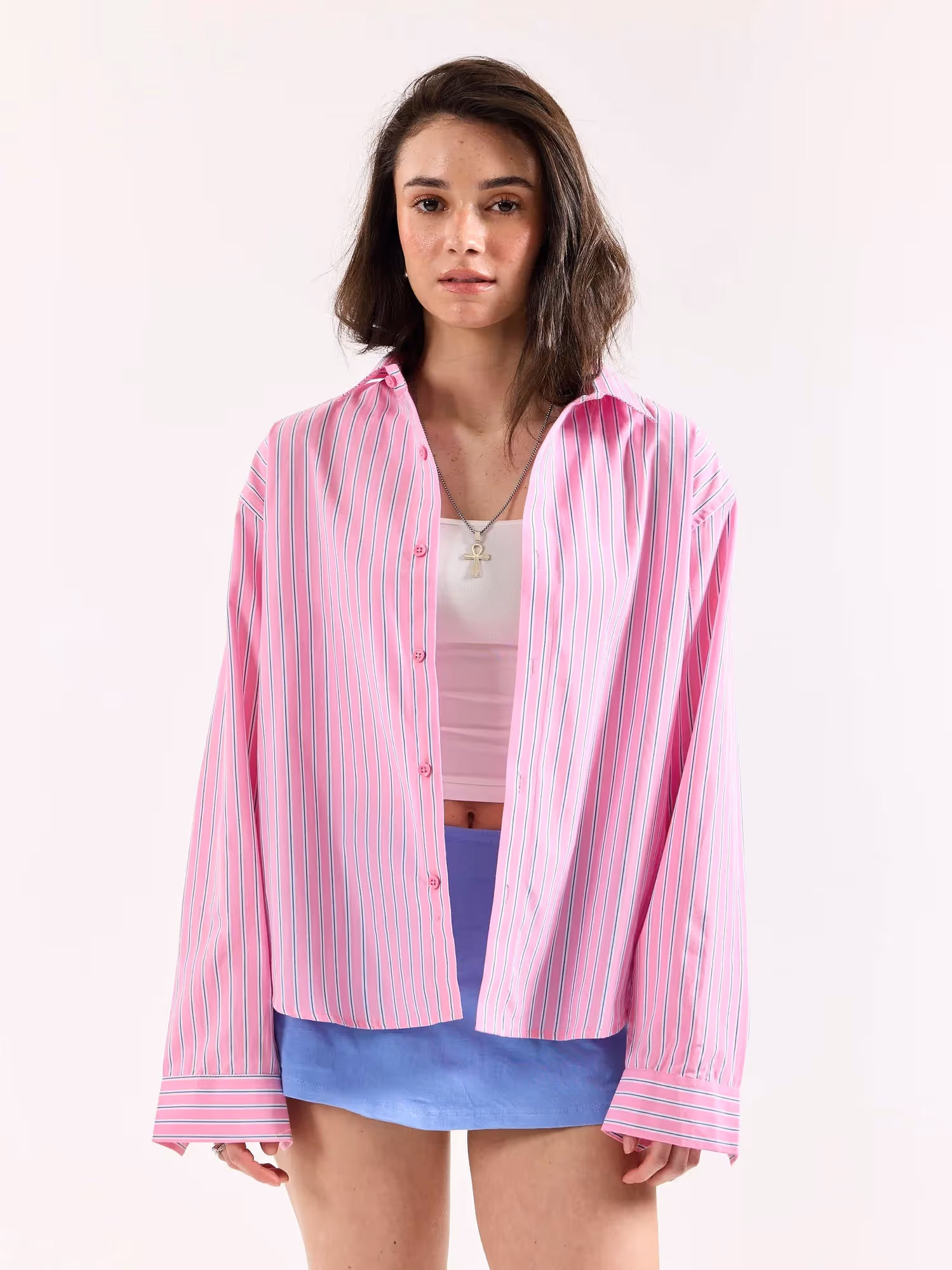 Pink Striped Poplin Oversized Shirt  image 4