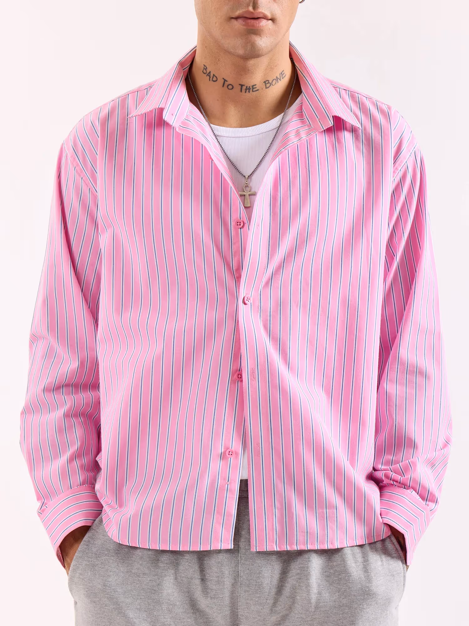 Pink Striped Poplin Oversized Shirt  image 5