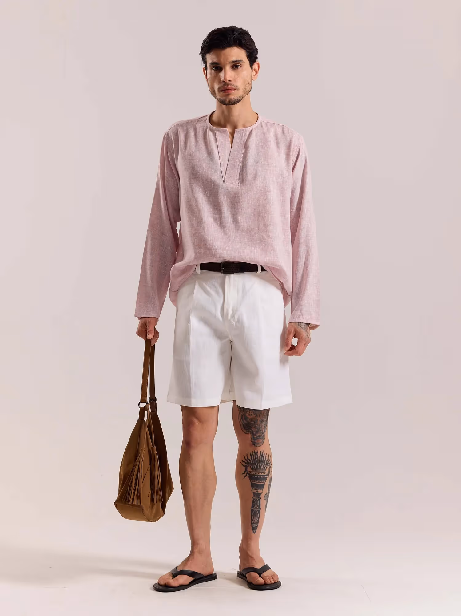 Pink Textured Linen Pullover image 1