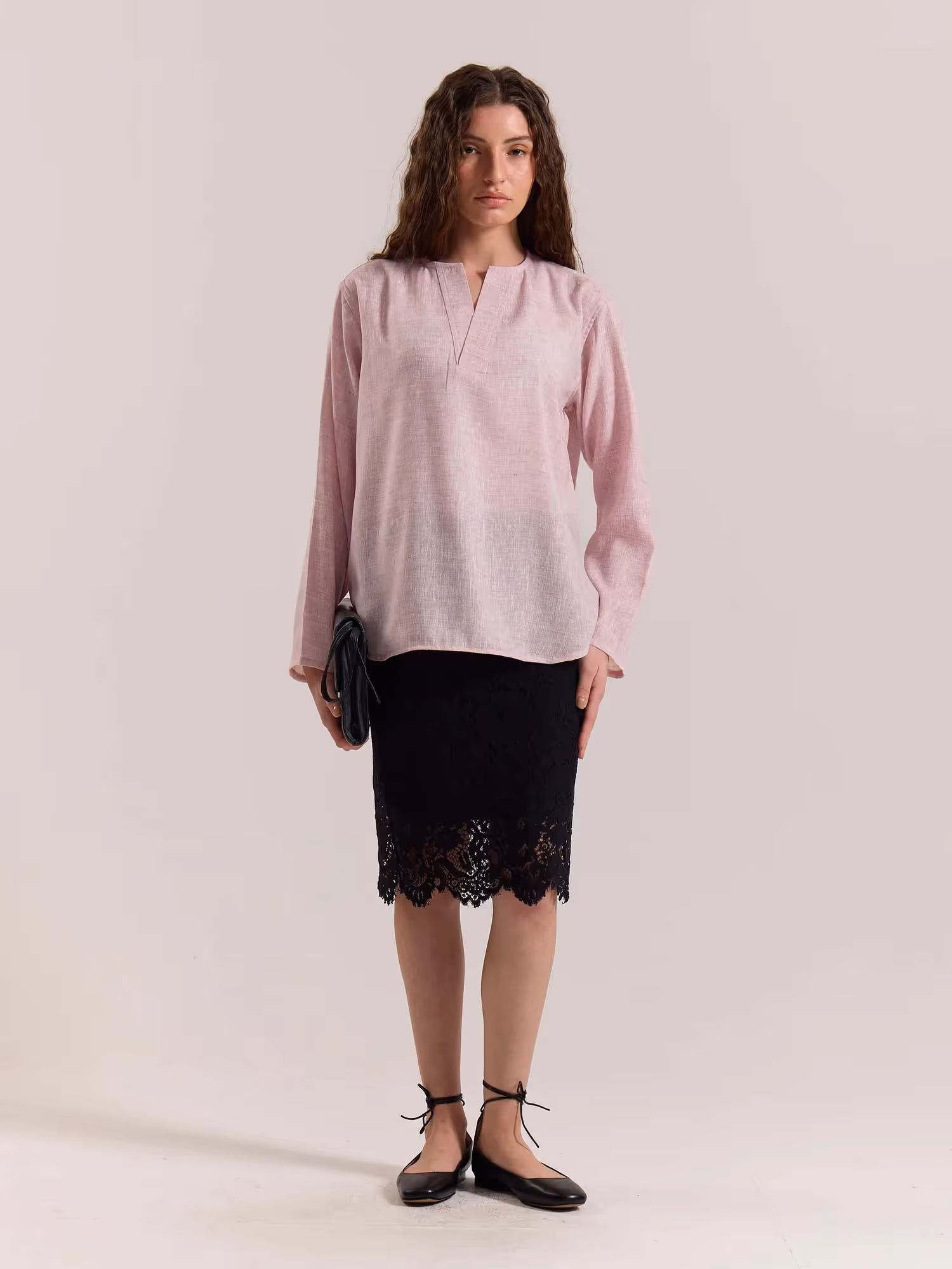 Pink Textured Linen Pullover image 2