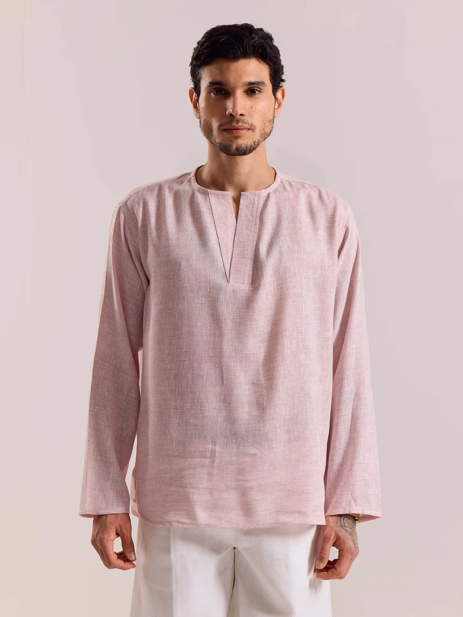 Pink Textured Linen Pullover image 3