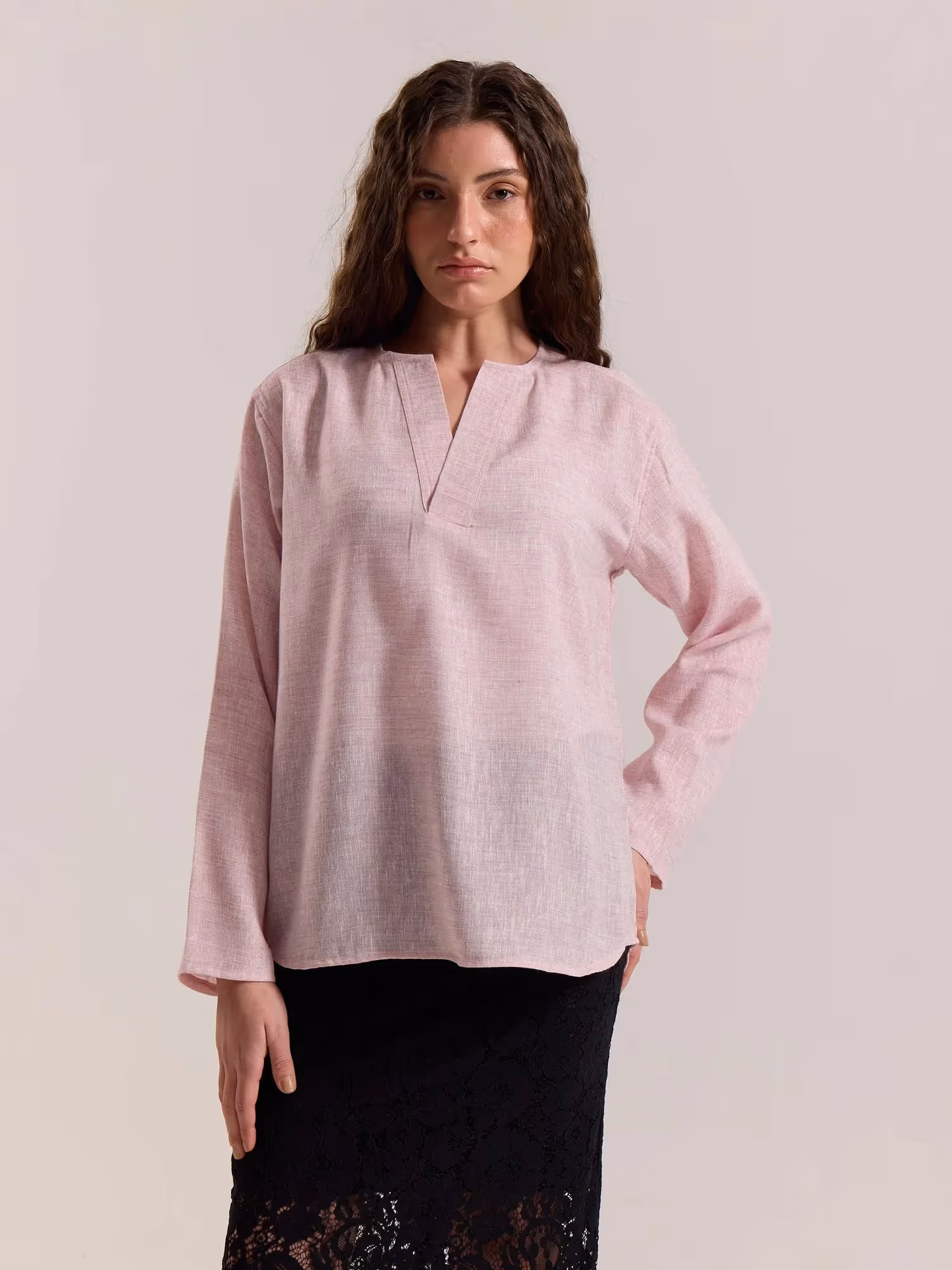 Pink Textured Linen Pullover image 4