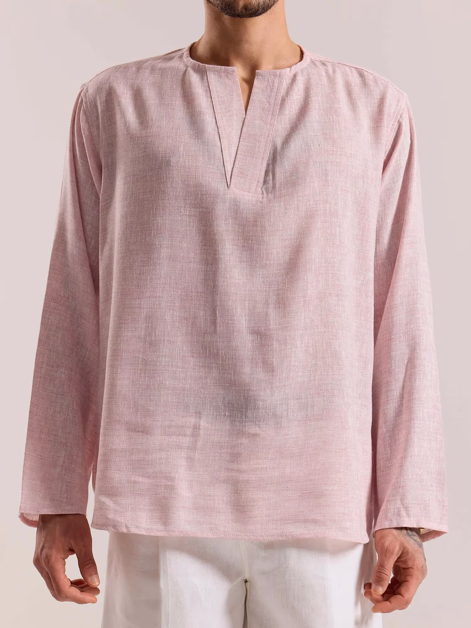 Pink Textured Linen Pullover image 5