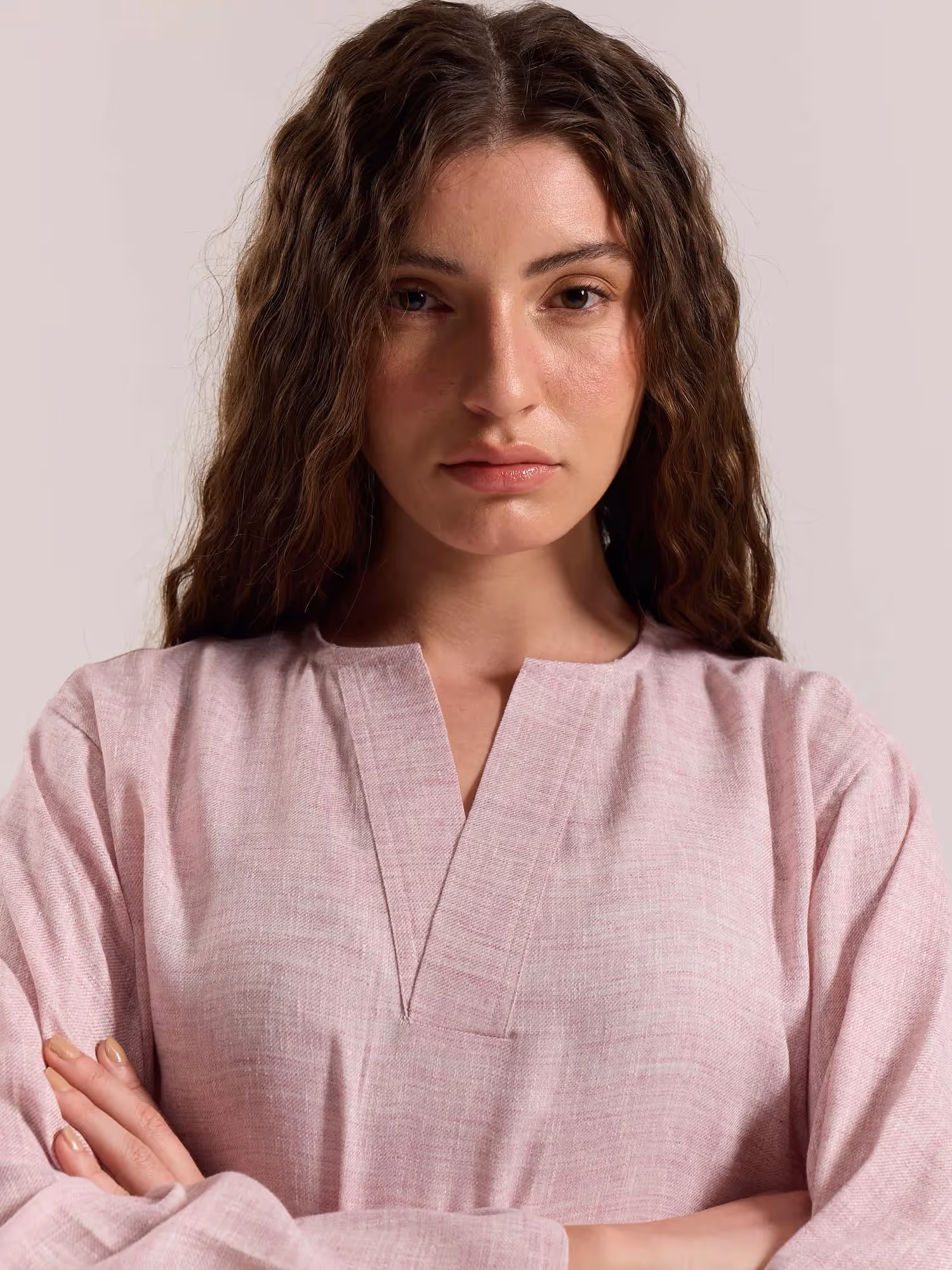 Pink Textured Linen Pullover image 6