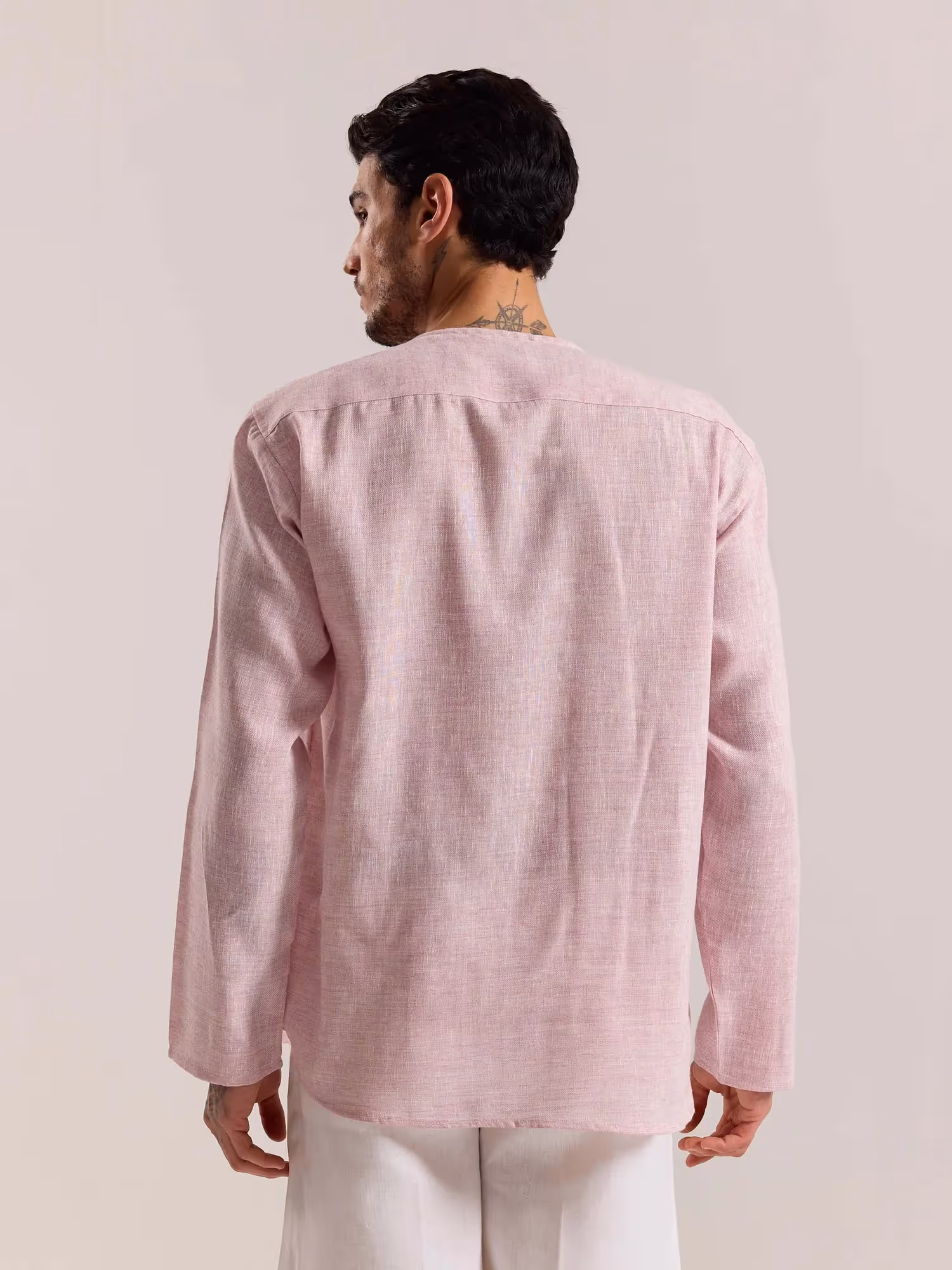 Pink Textured Linen Pullover image 8