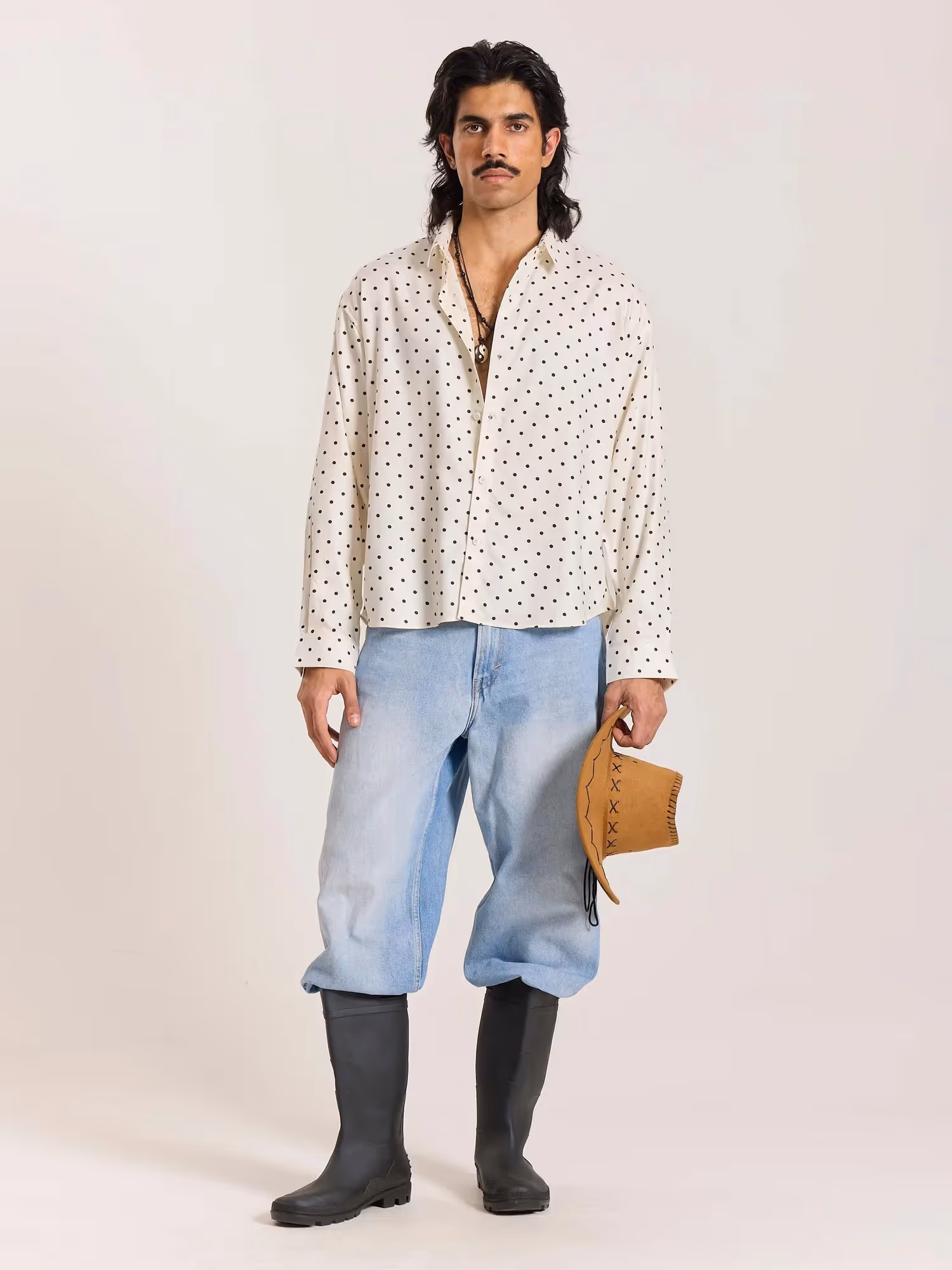 Polka Dot Oversized Cropped Shirt image 1