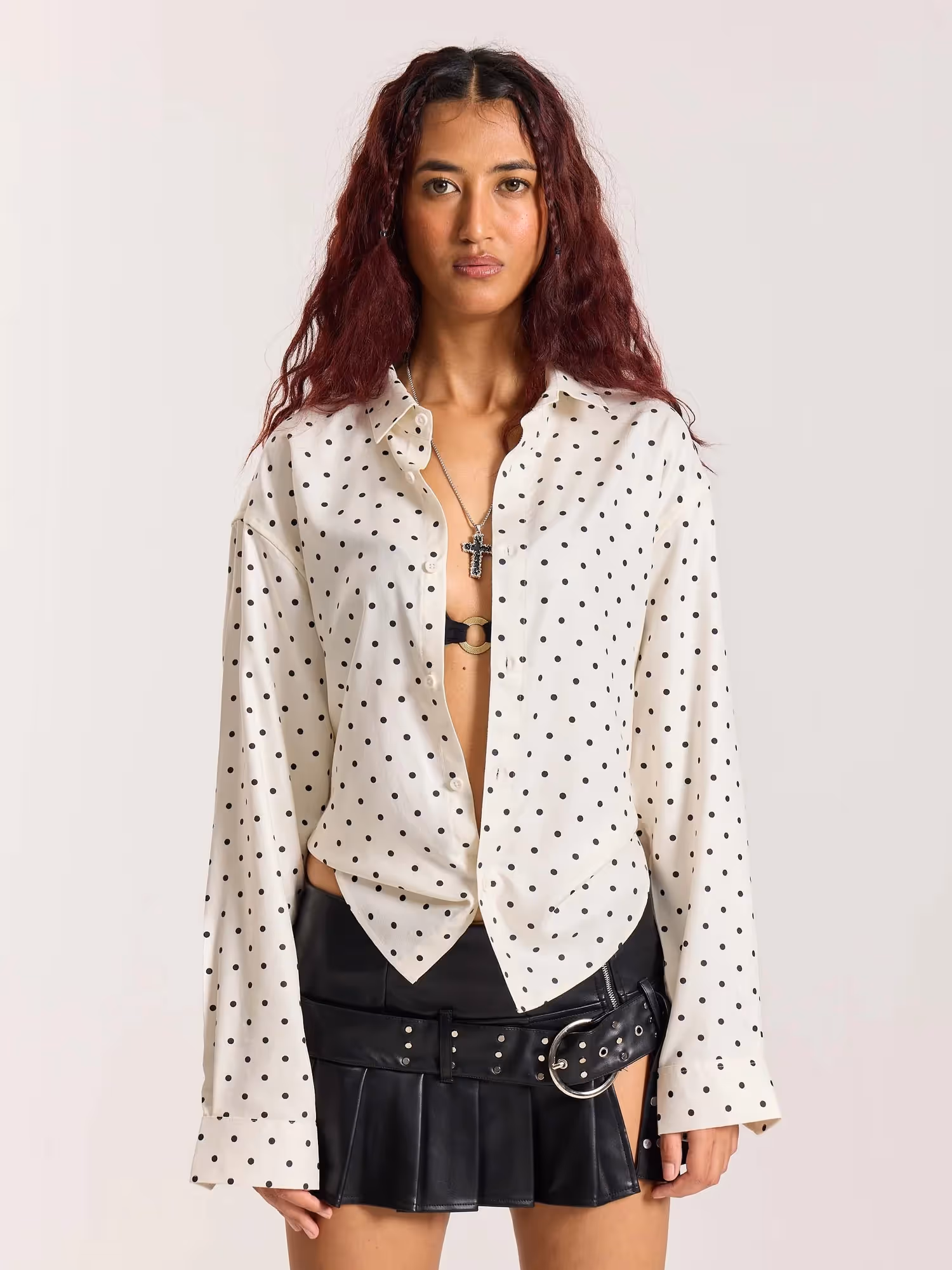 Polka Dot Oversized Cropped Shirt  image 4