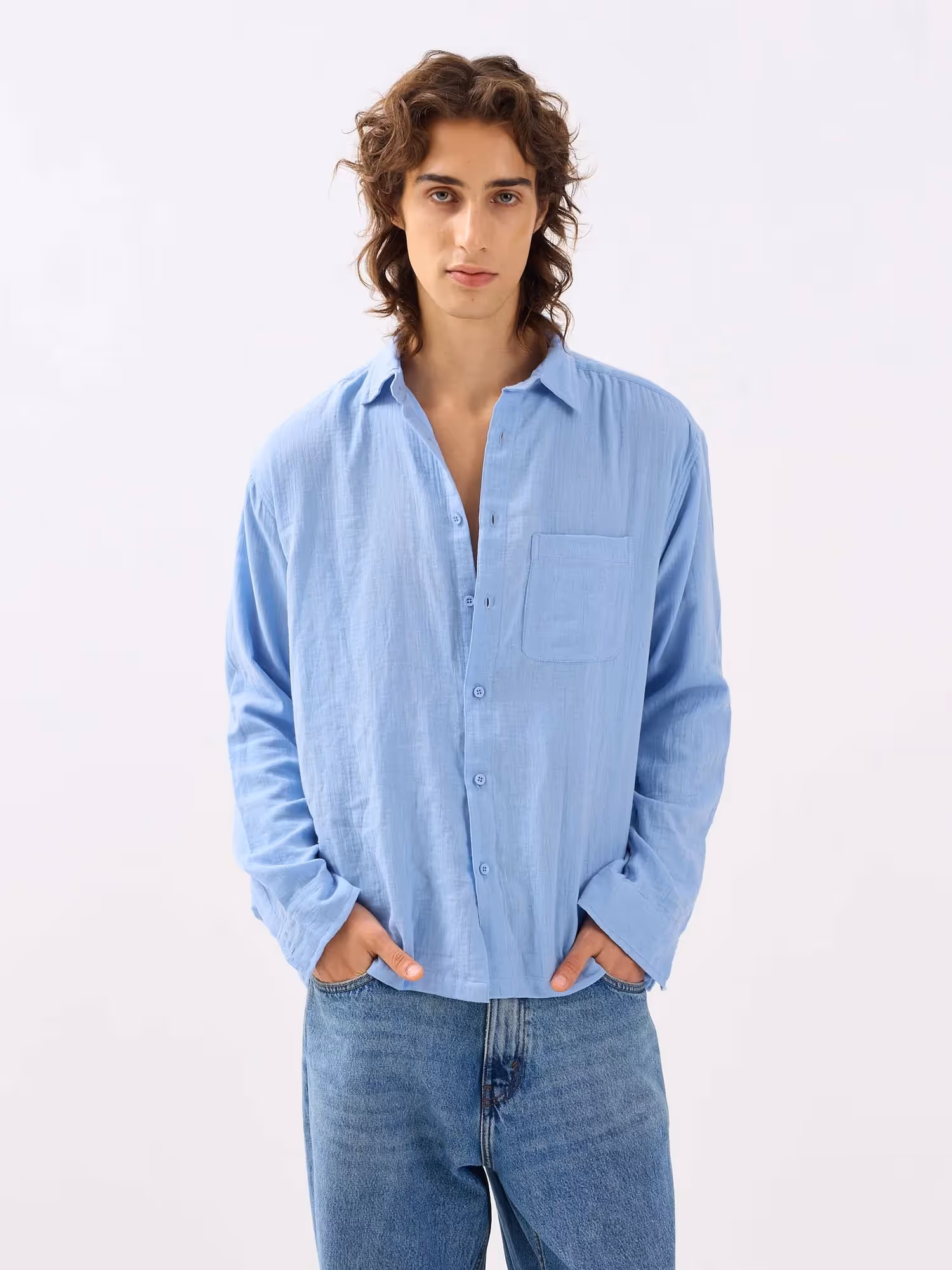 Powder Blue Gauze Holiday Shirt  image 2