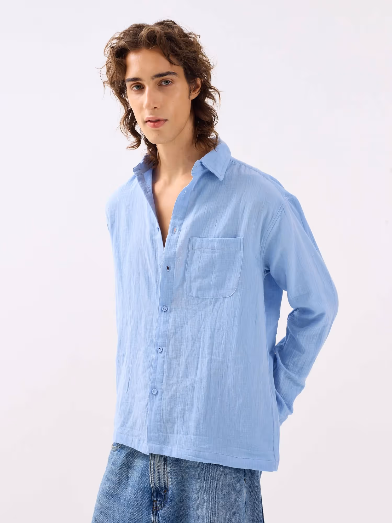 Powder Blue Gauze Holiday Shirt  image 5