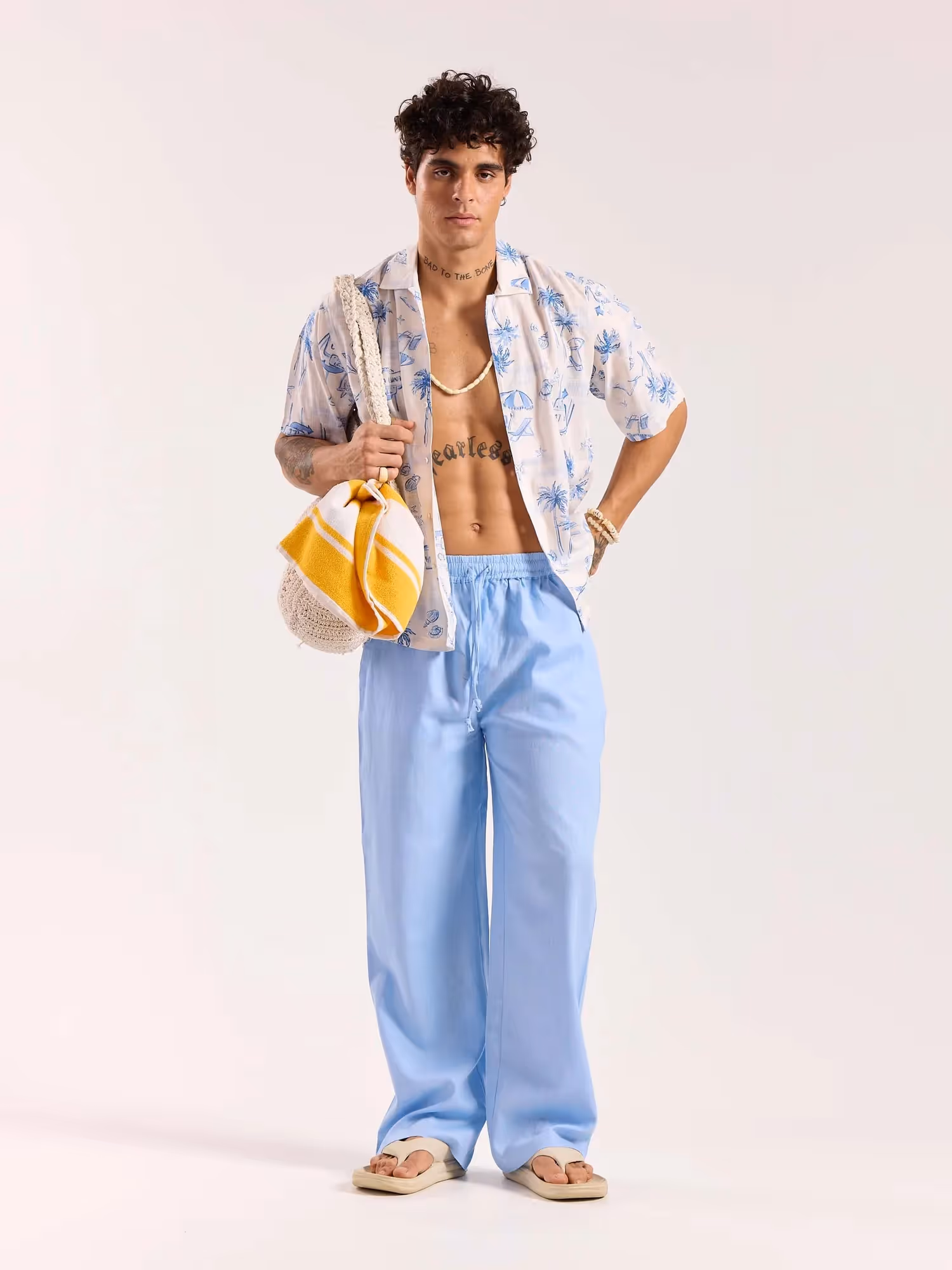 Powder Blue Linen Pull-on Pants image 1
