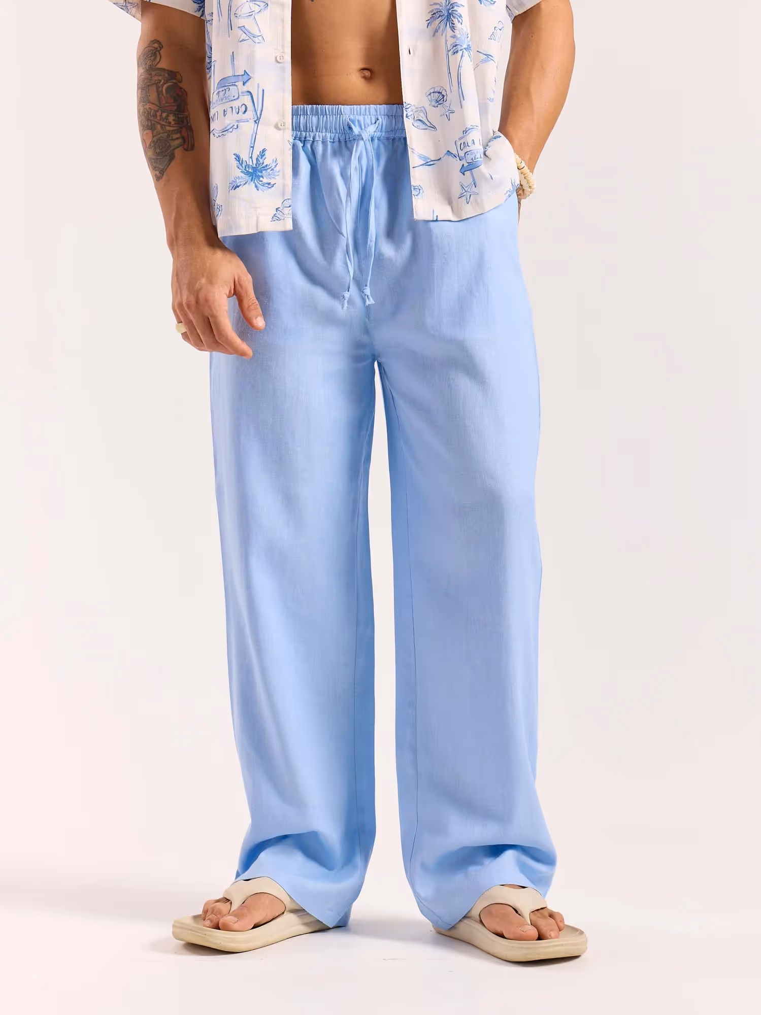 Powder Blue Linen Pull-on Pants image 3