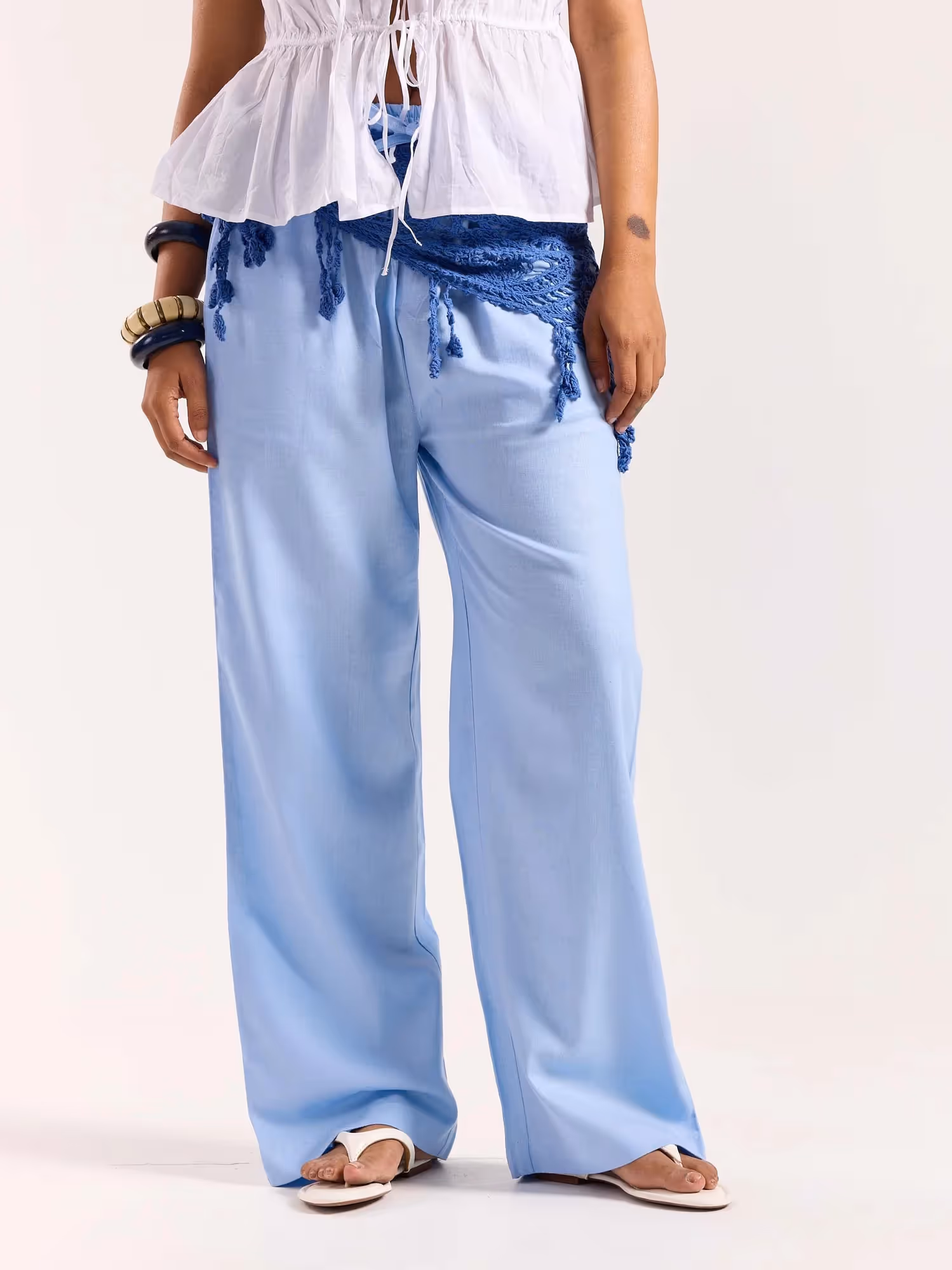 Powder Blue Linen Pull-on Pants image 4