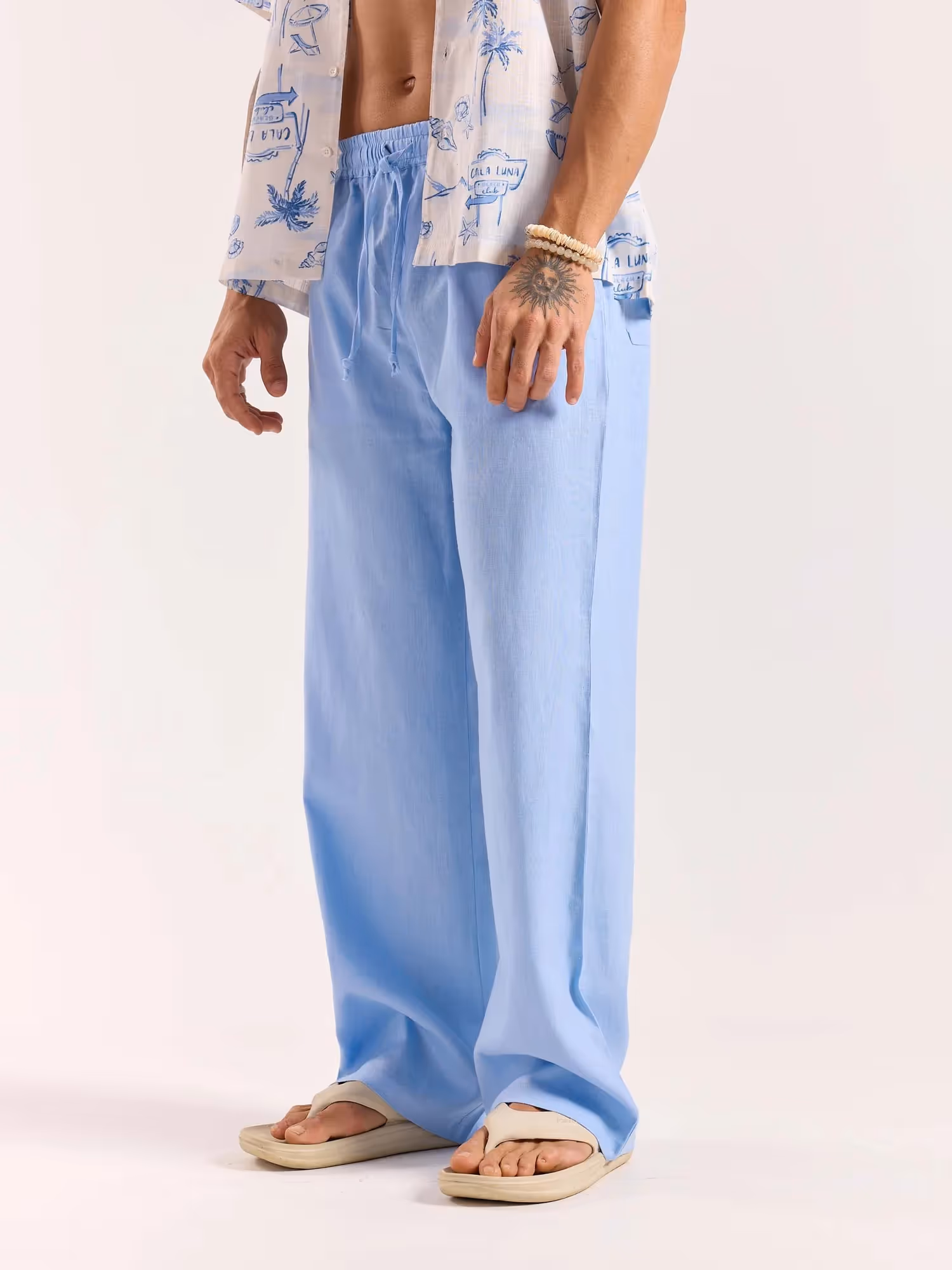 Powder Blue Linen Pull-on Pants image 5