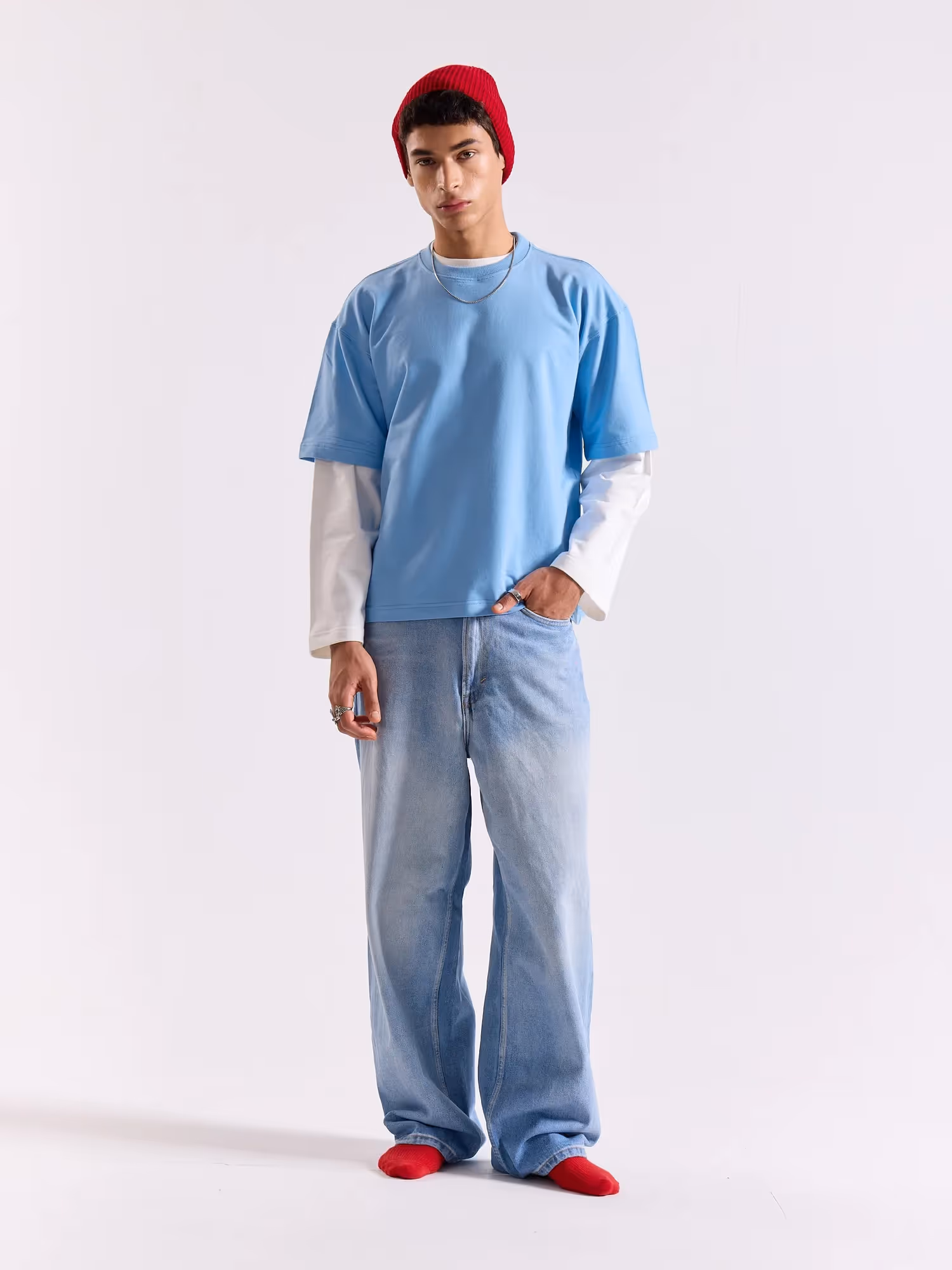Powder Blue Loose Fit Cropped T-Shirt image 1