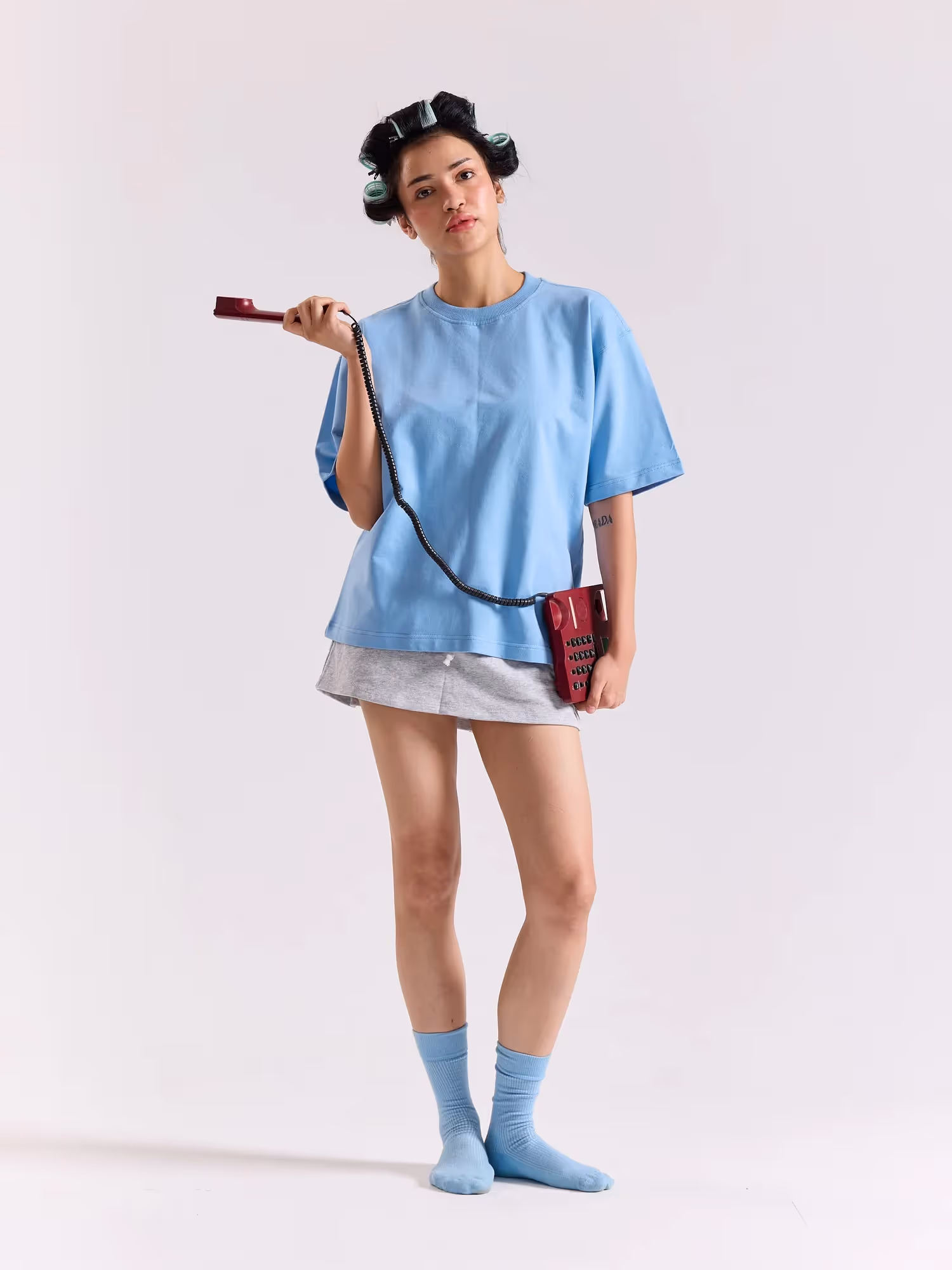 Powder Blue Loose Fit Cropped T-Shirt image 2