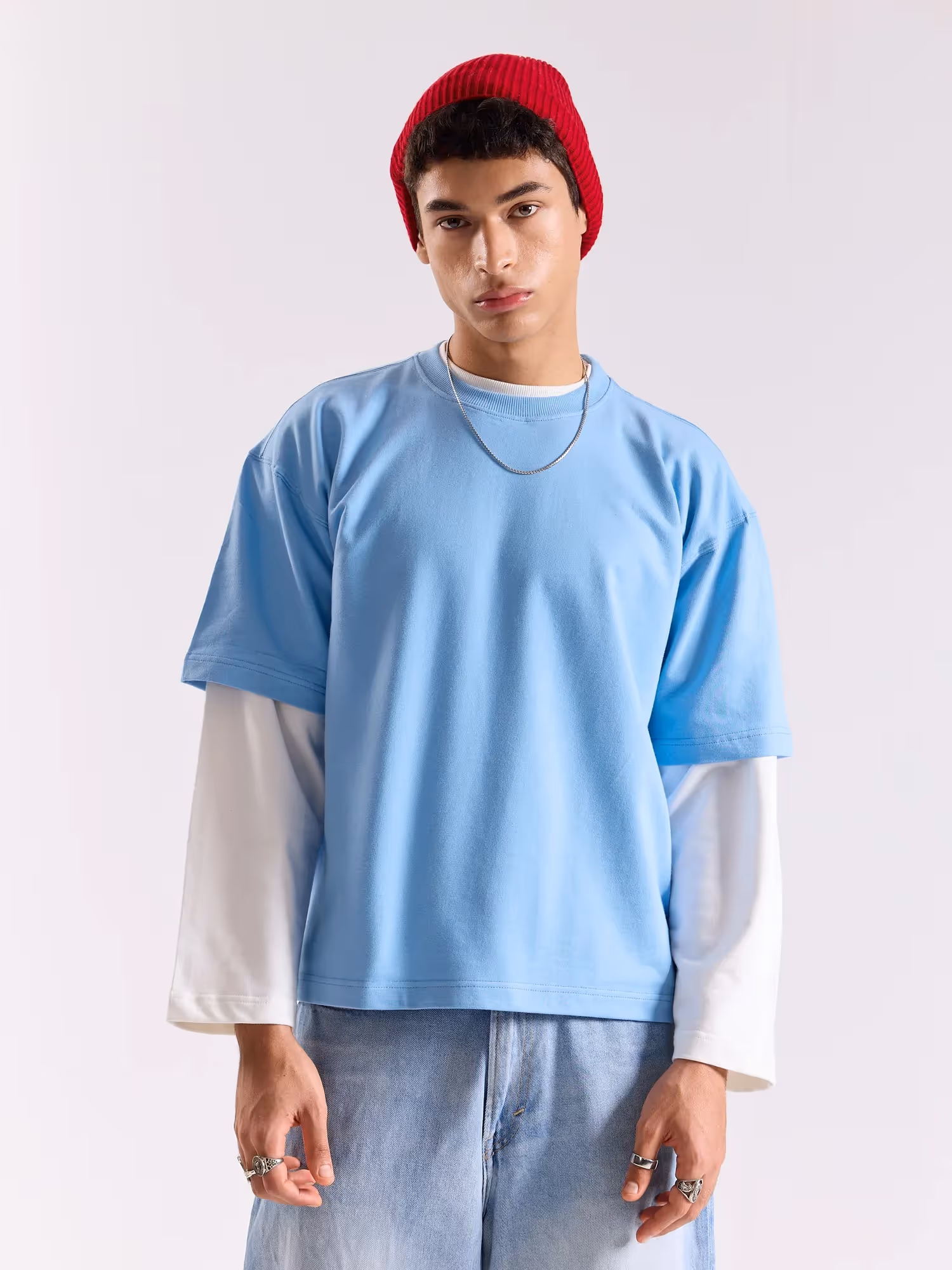 Powder Blue Loose Fit Cropped T-Shirt image 3