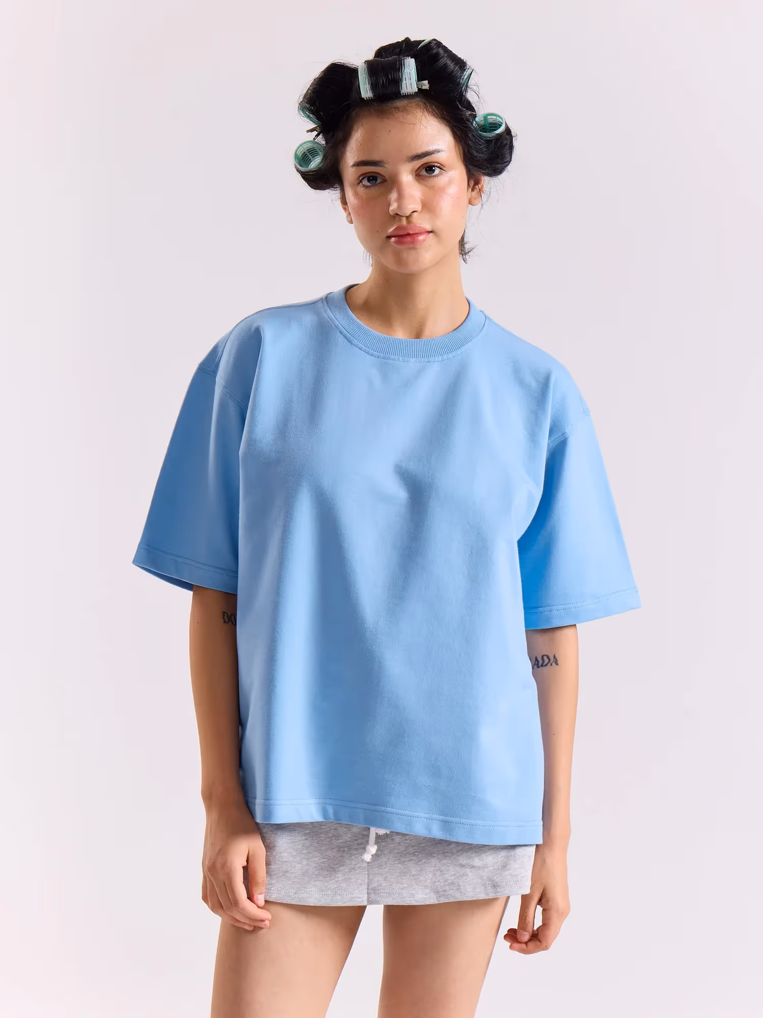 Powder Blue Loose Fit Cropped T-Shirt image 4