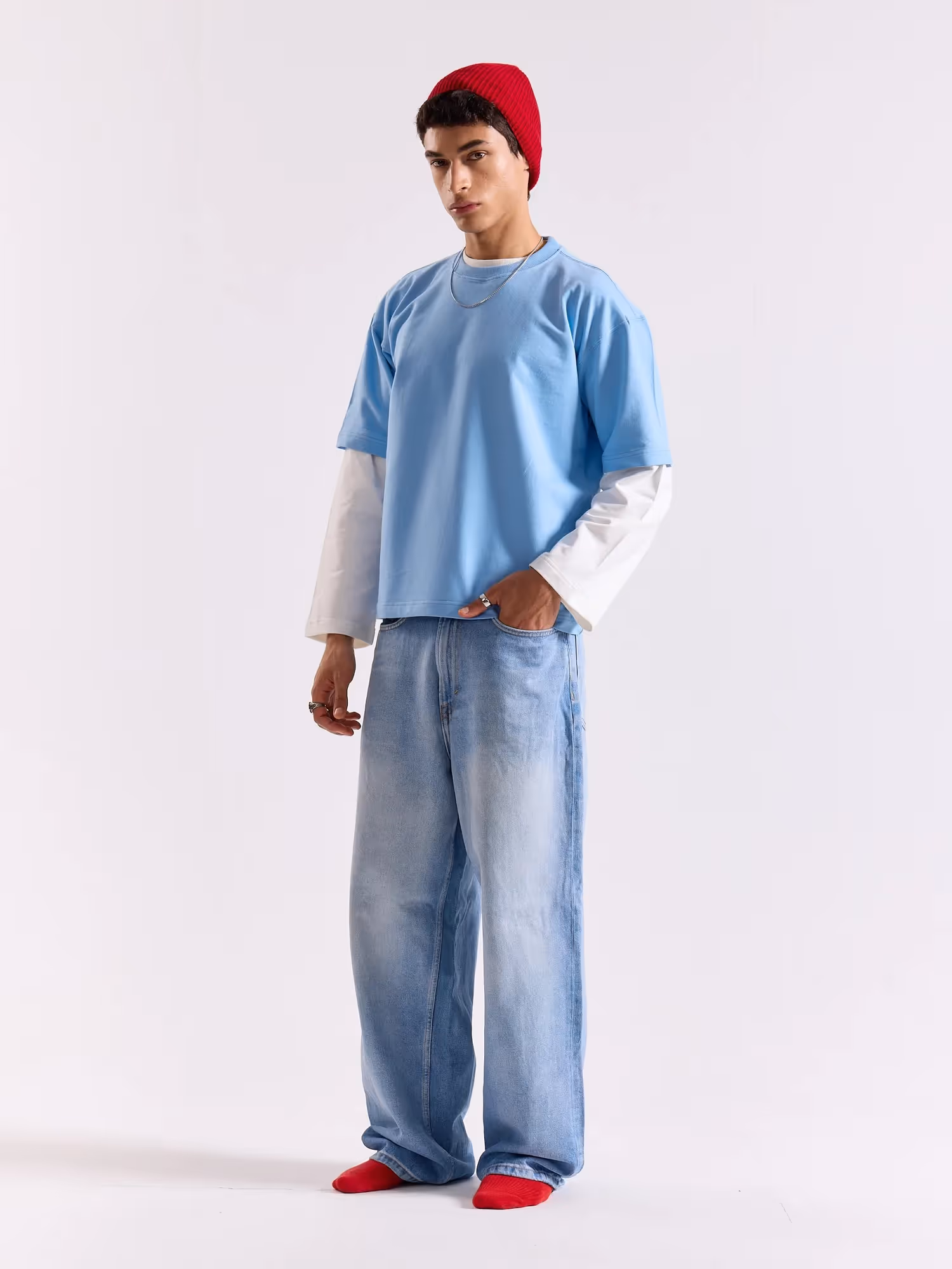 Powder Blue Loose Fit Cropped T-Shirt image 6