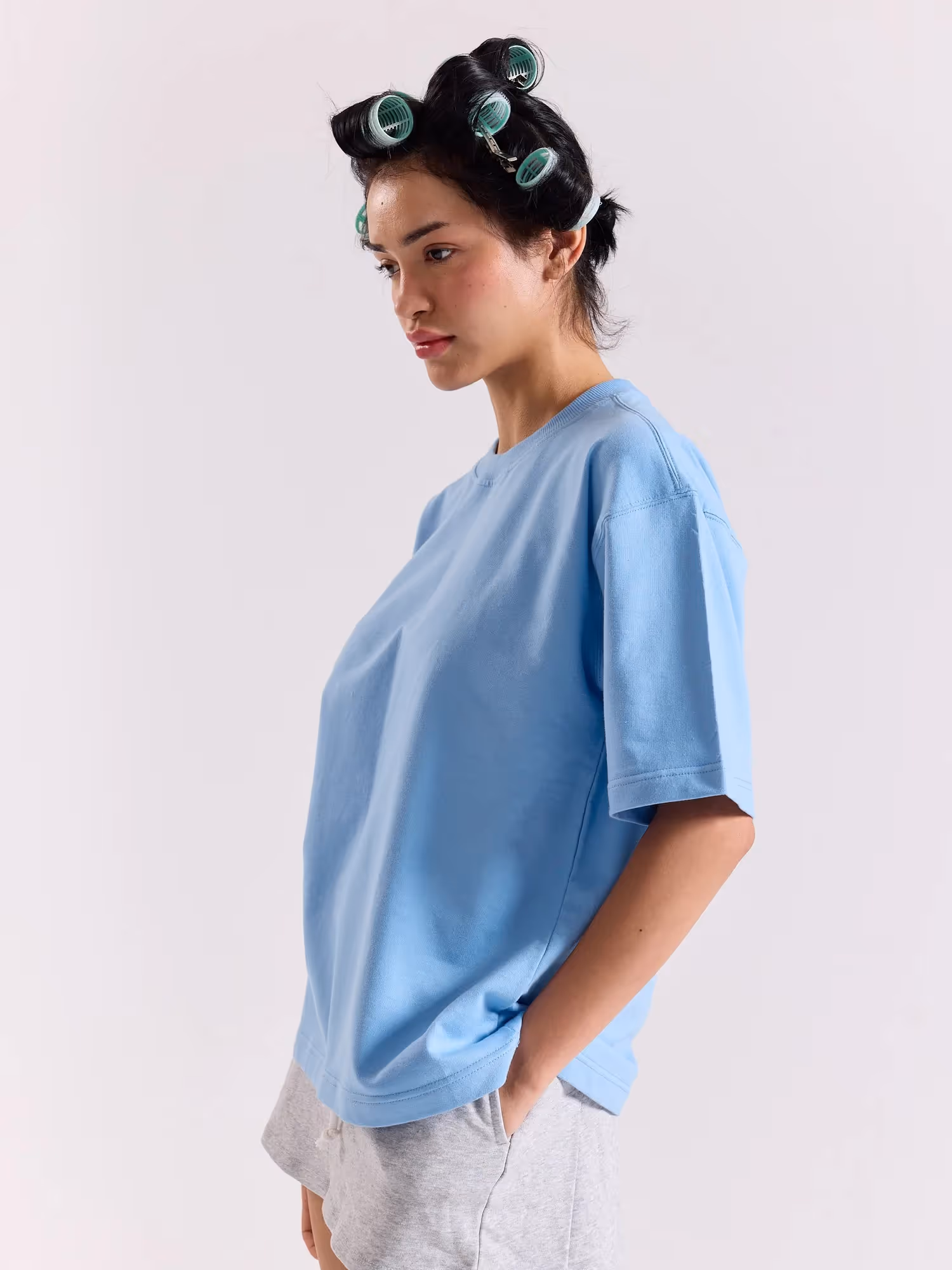 Powder Blue Loose Fit Cropped T-Shirt image 7