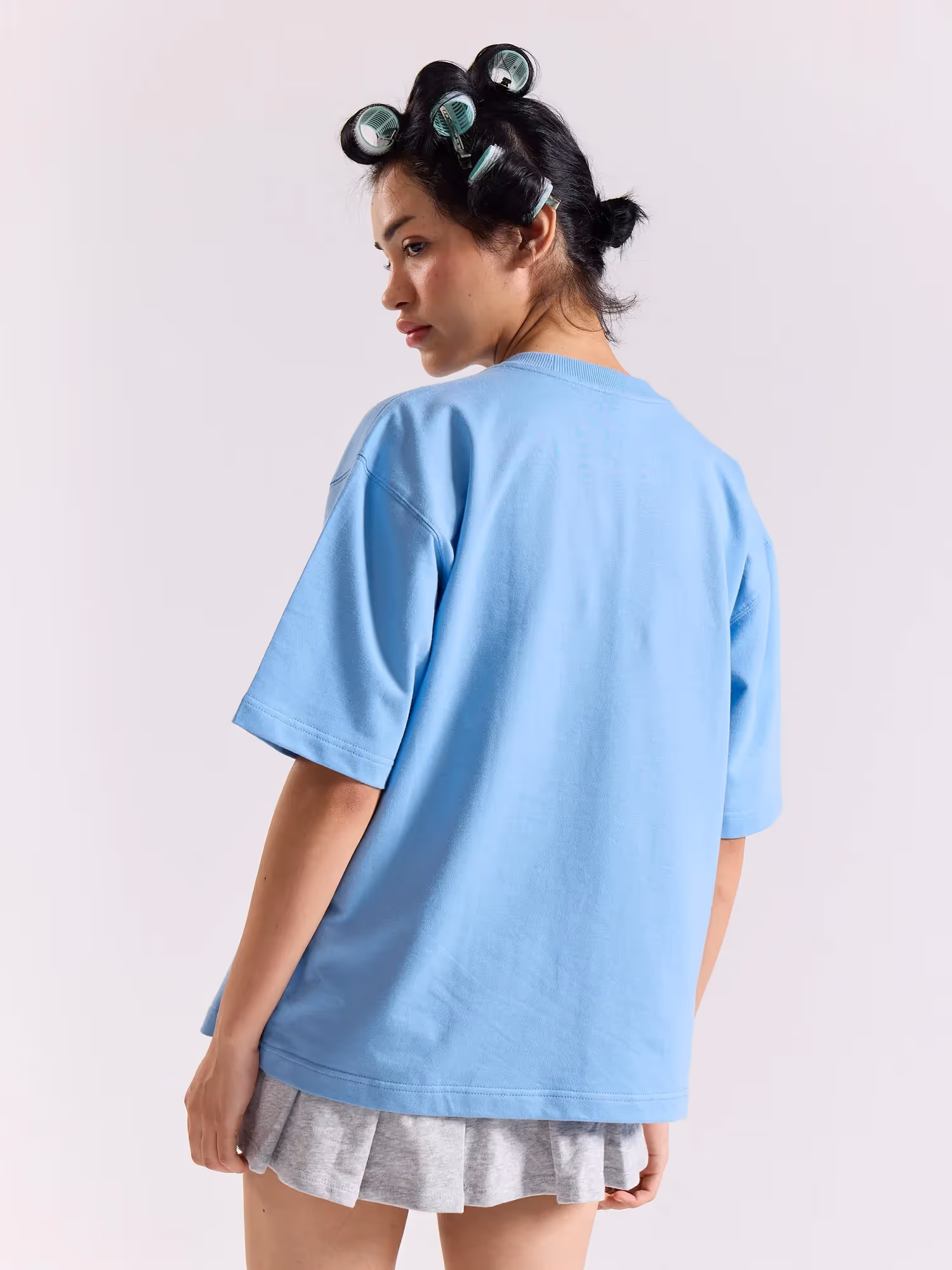 Powder Blue Loose Fit Cropped T-Shirt image 8