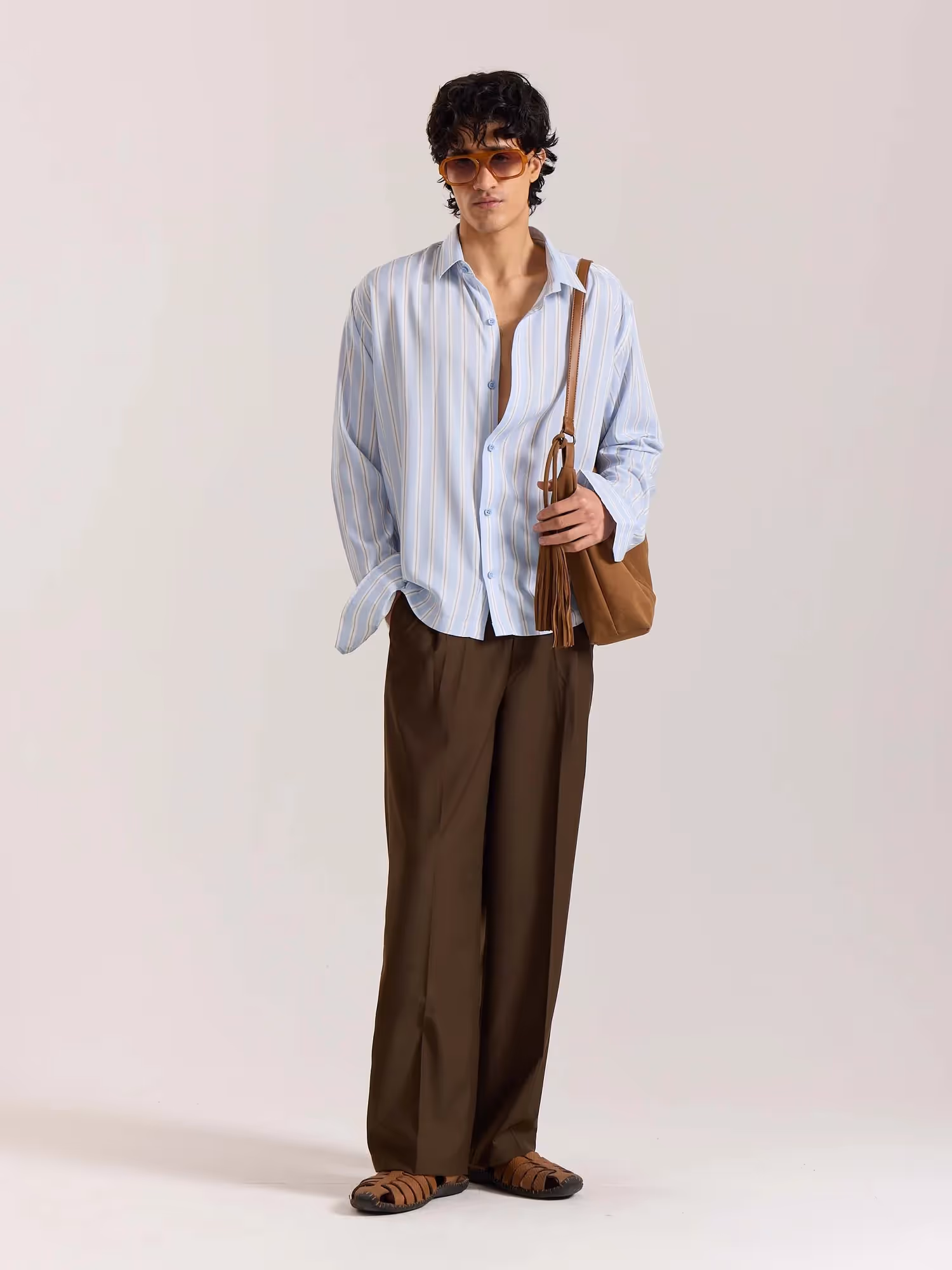 Powder Blue Striped Drape Shirt image 1