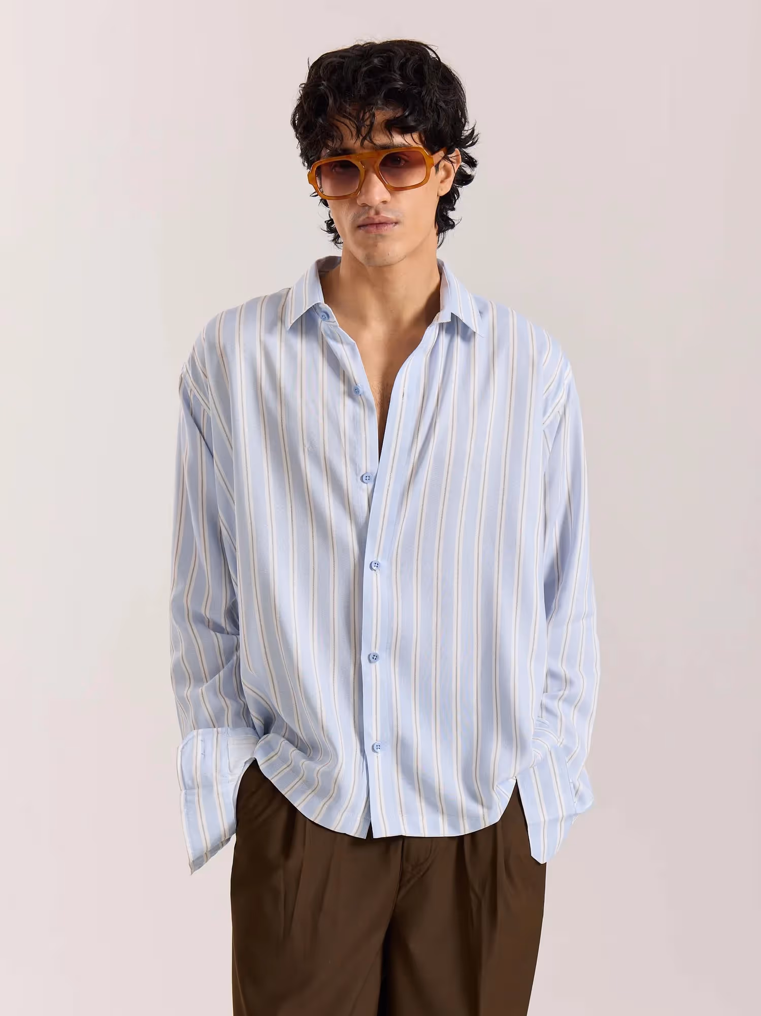 Powder Blue Striped Drape Shirt image 2