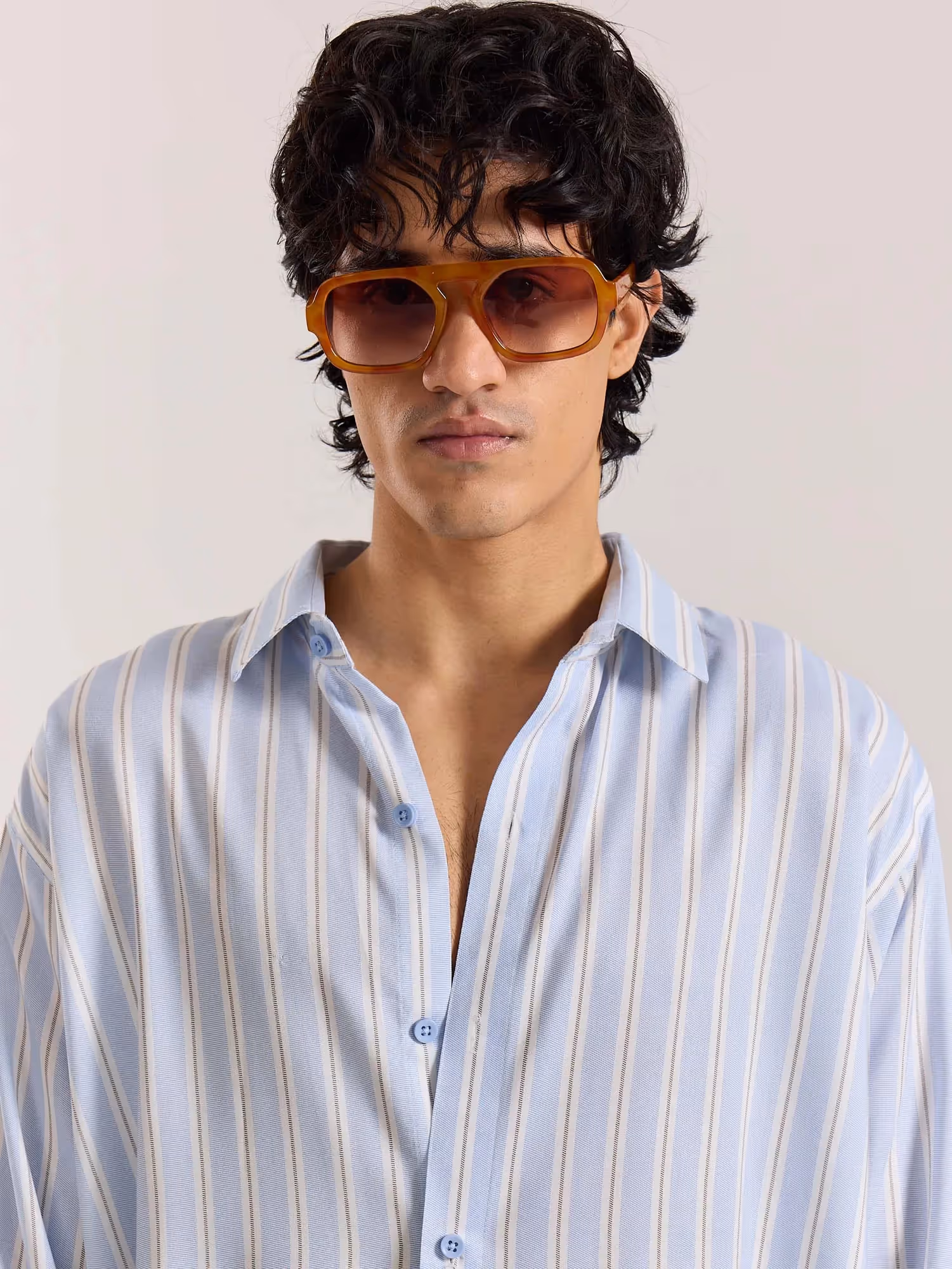 Powder Blue Striped Drape Shirt image 3