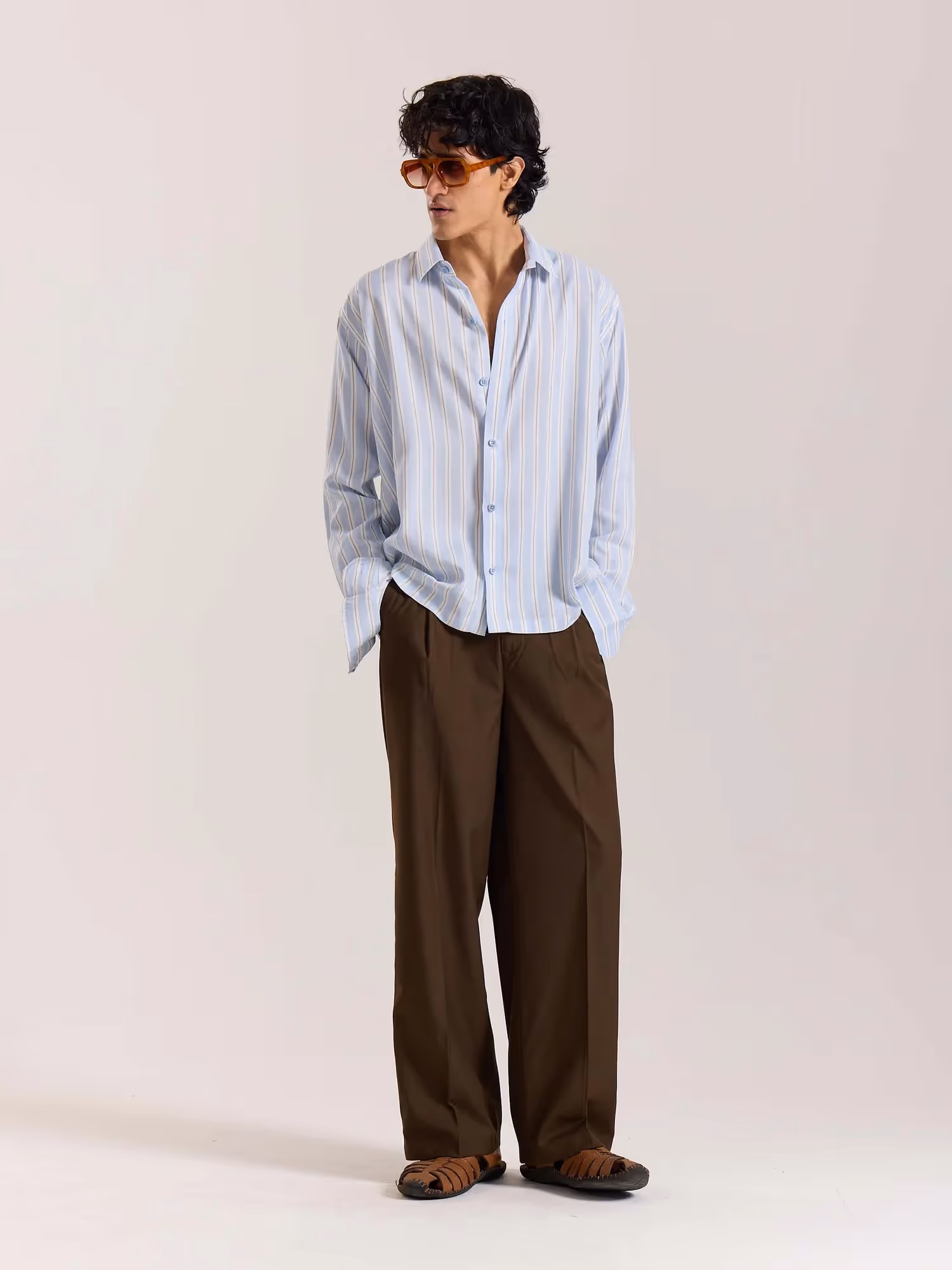 Powder Blue Striped Drape Shirt image 4