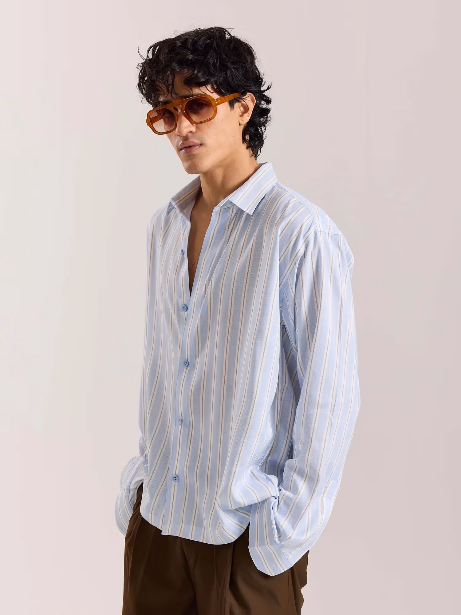 Powder Blue Striped Drape Shirt image 5