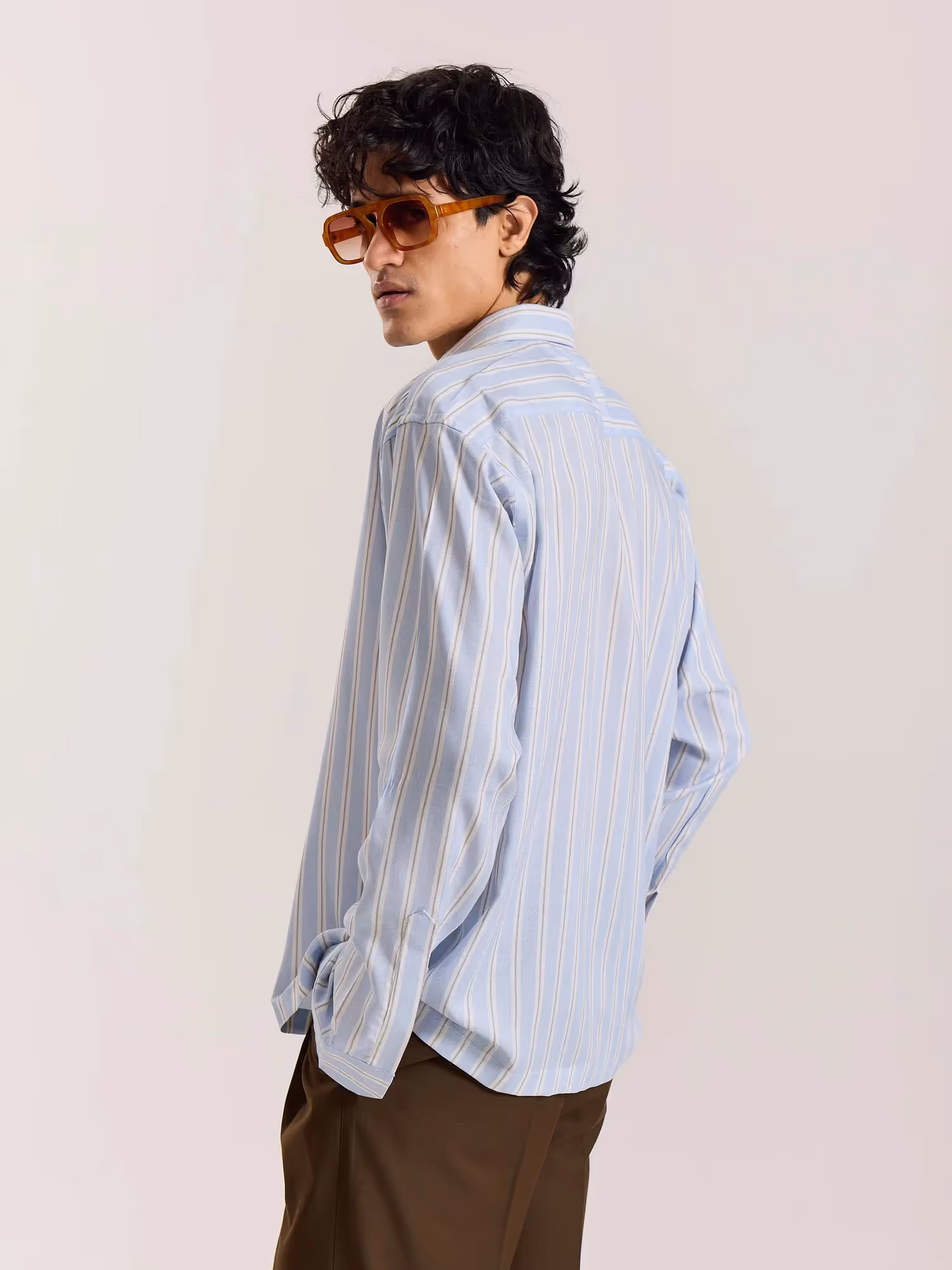 Powder Blue Striped Drape Shirt image 6