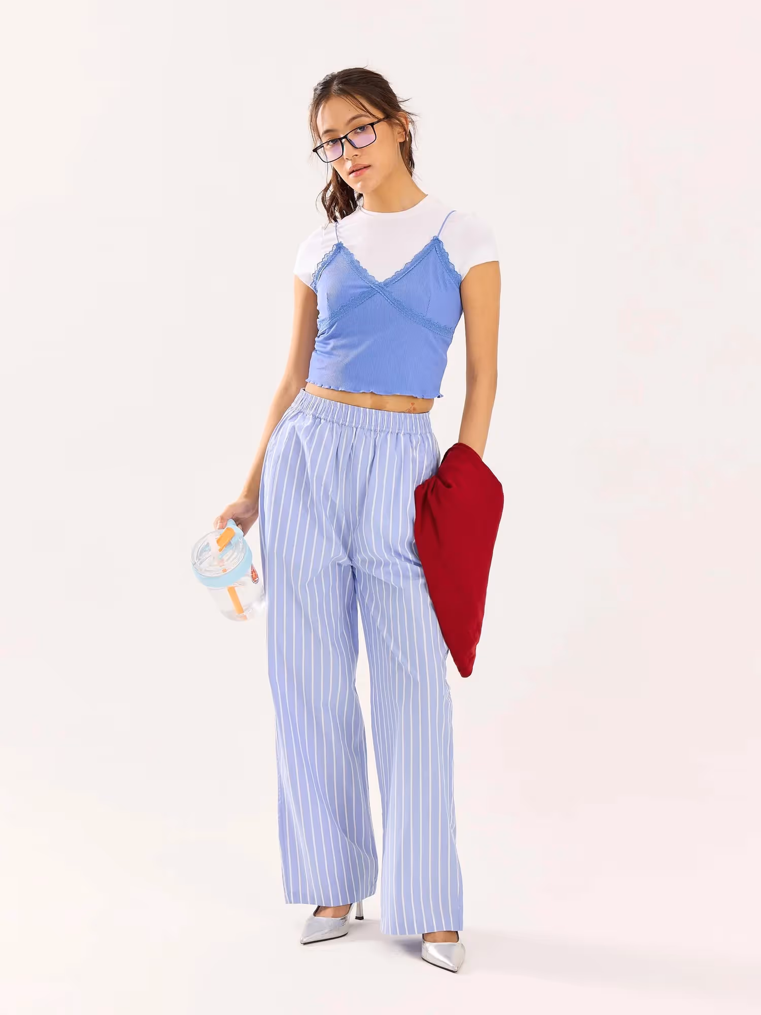 Powder Blue Striped Poplin Pull-on Pants image 2