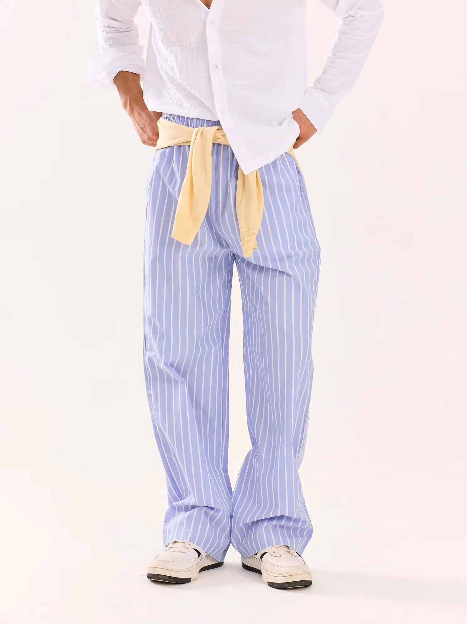 Powder Blue Striped Poplin Pull-on Pants image 3