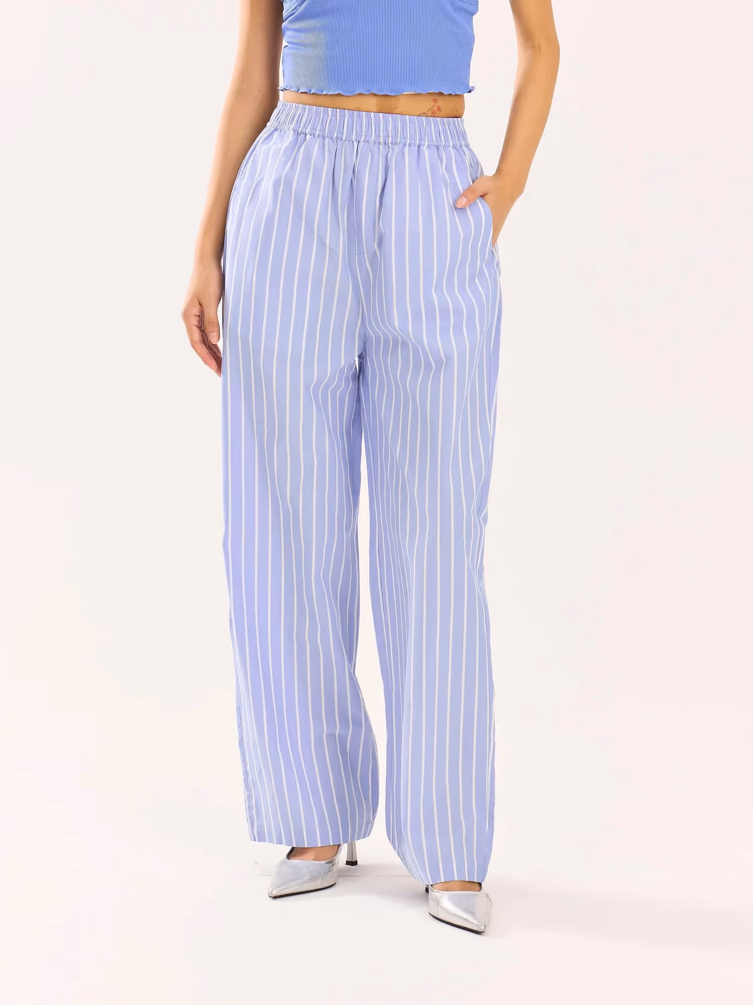 Powder Blue Striped Poplin Pull-on Pants image 4