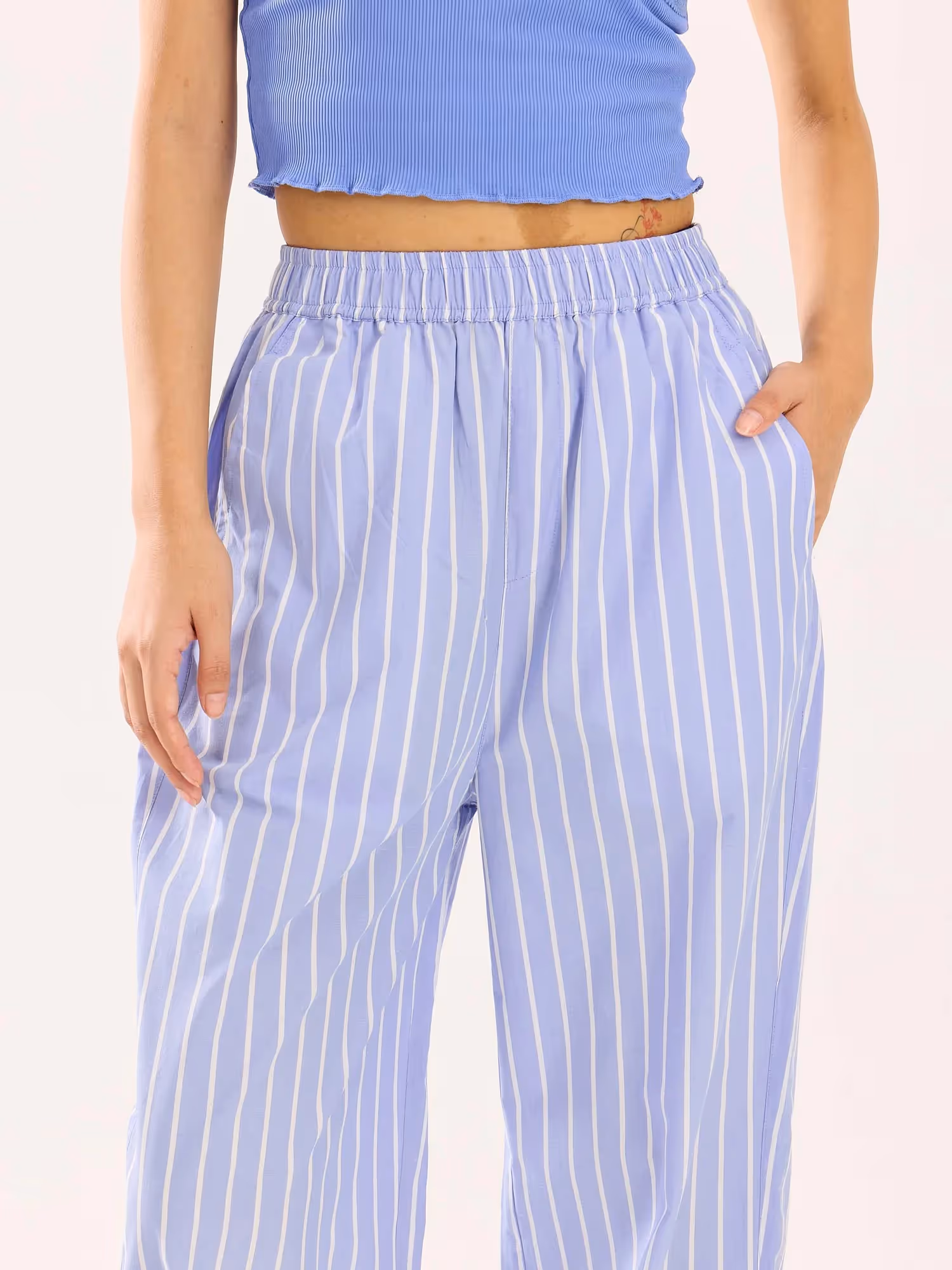 Powder Blue Striped Poplin Pull-on Pants image 5