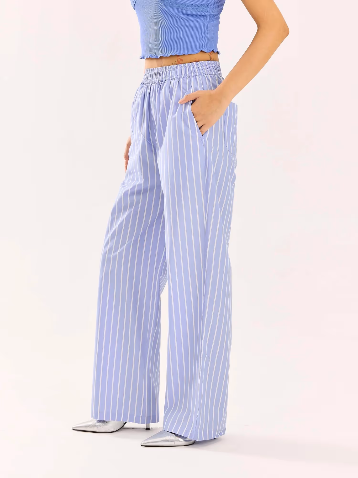 Powder Blue Striped Poplin Pull-on Pants image 6