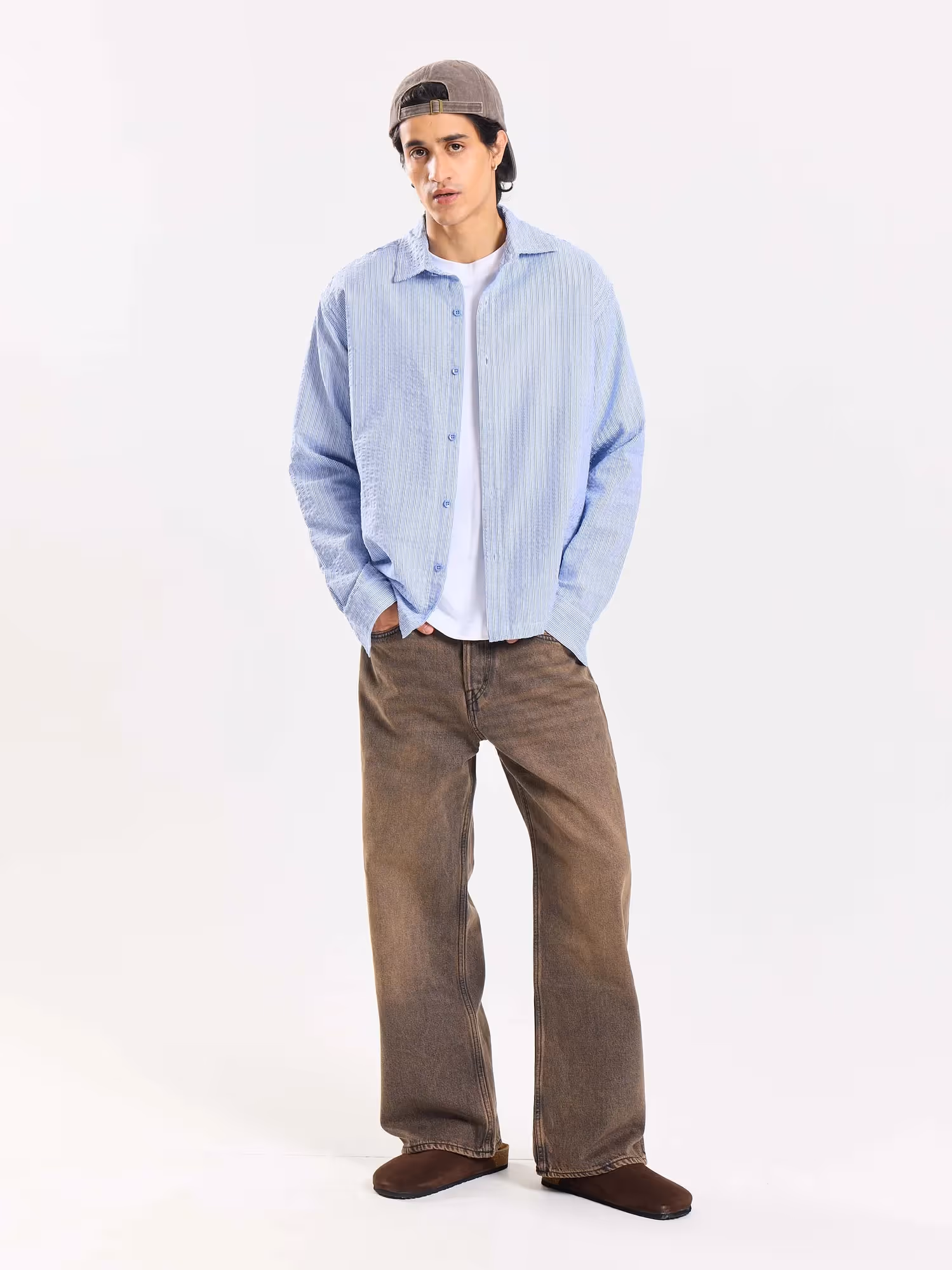 Powder Blue Striped Seersucker Shirt image 1