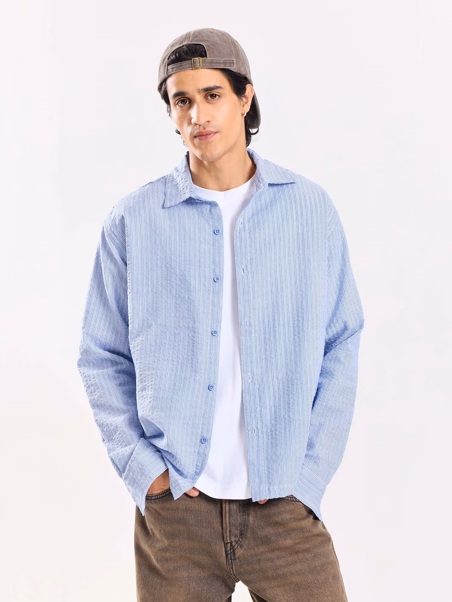 Powder Blue Striped Seersucker Shirt image 2