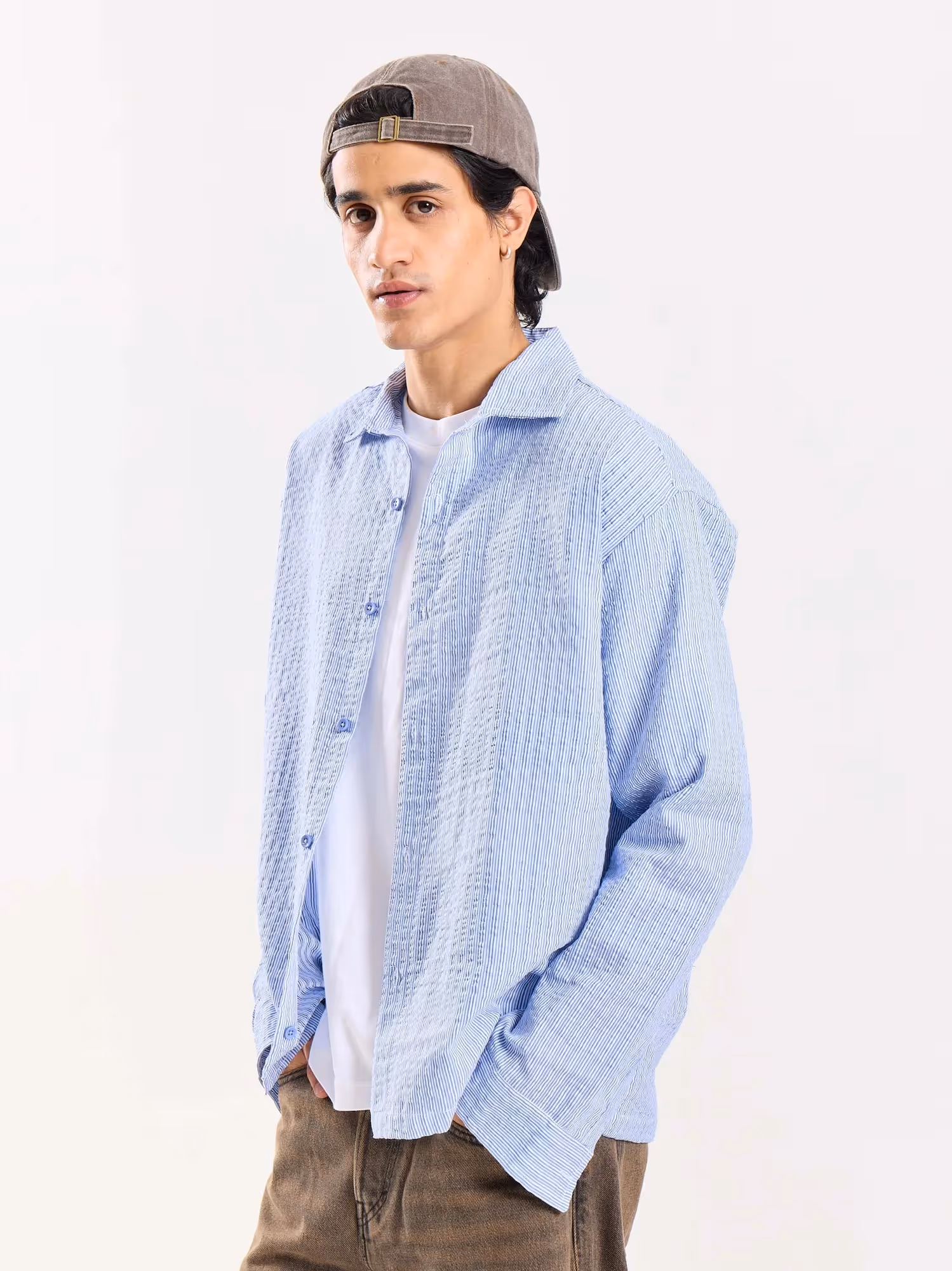Powder Blue Striped Seersucker Shirt image 4