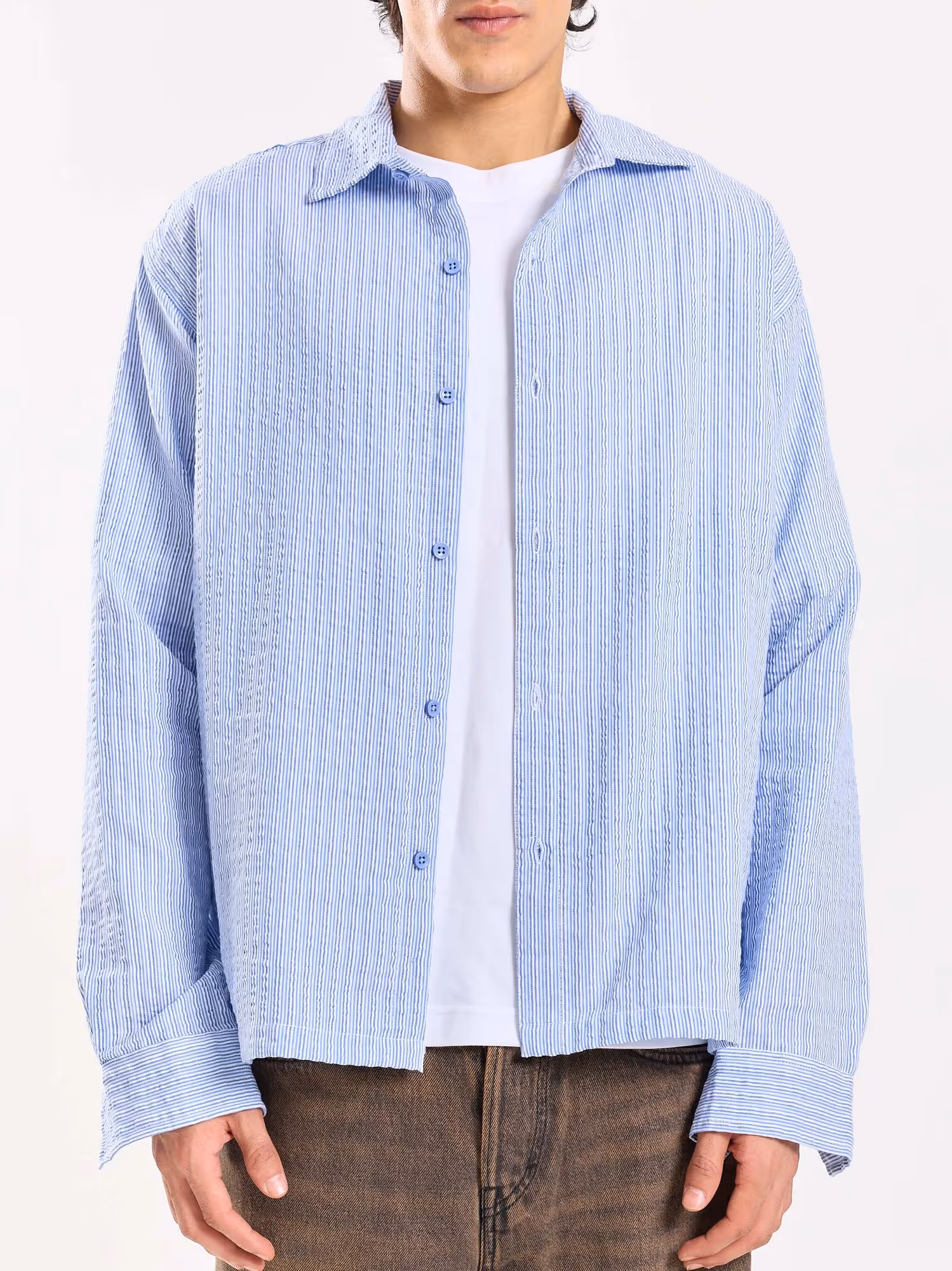 Powder Blue Striped Seersucker Shirt image 6