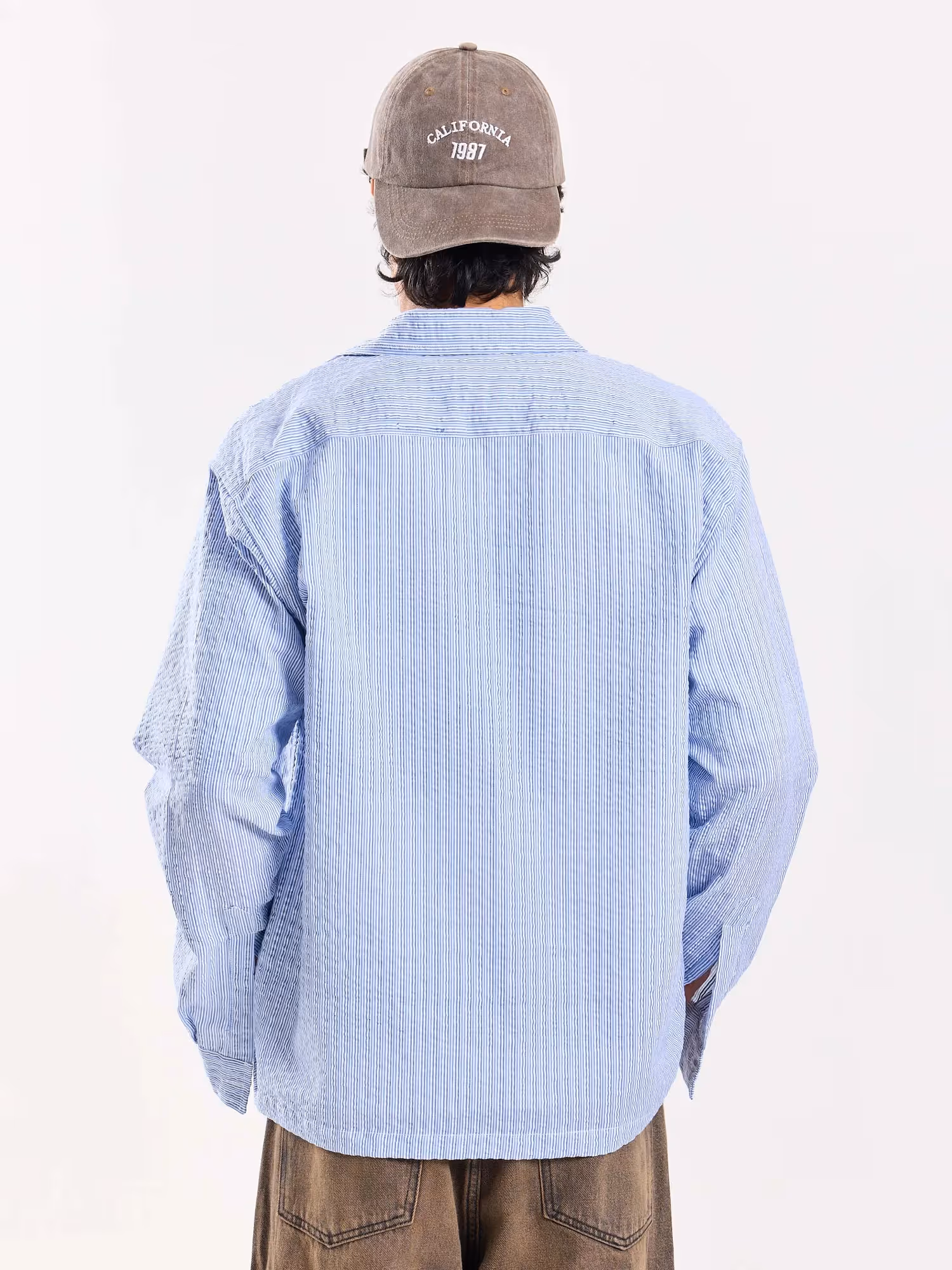 Powder Blue Striped Seersucker Shirt image 7