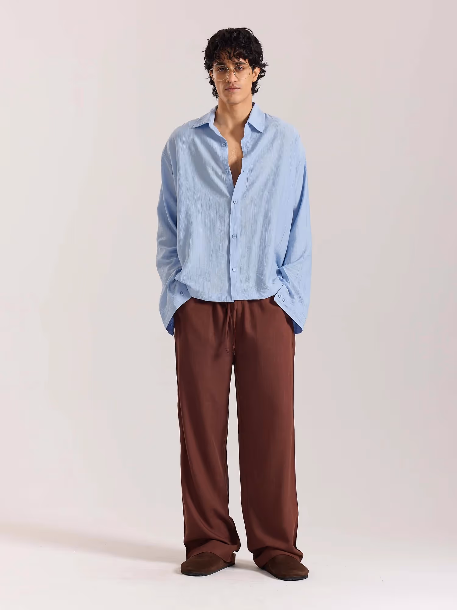 Powder Blue Wave Textured Holiday Shirt  image 1