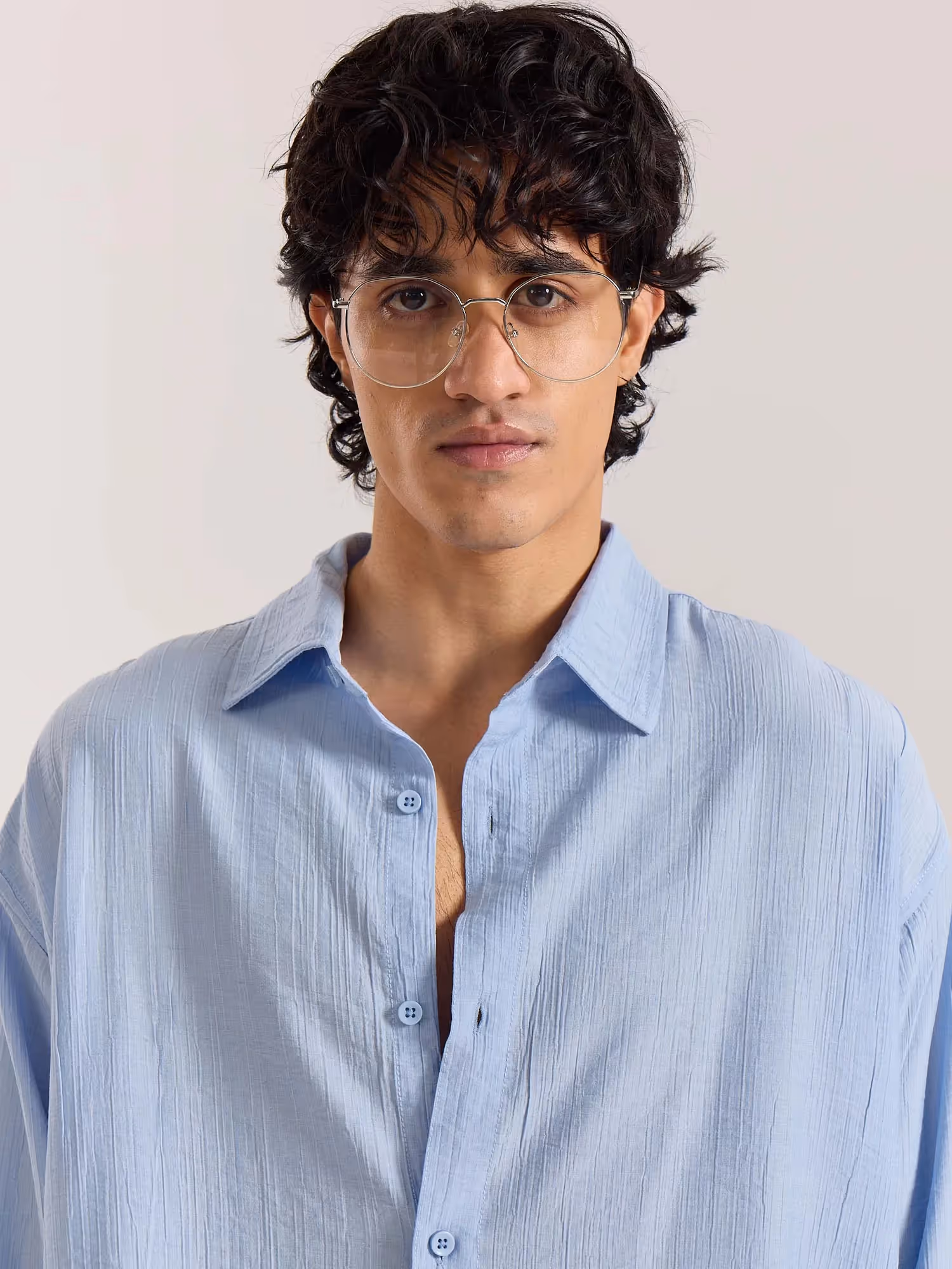 Powder Blue Wave Textured Holiday Shirt  image 3