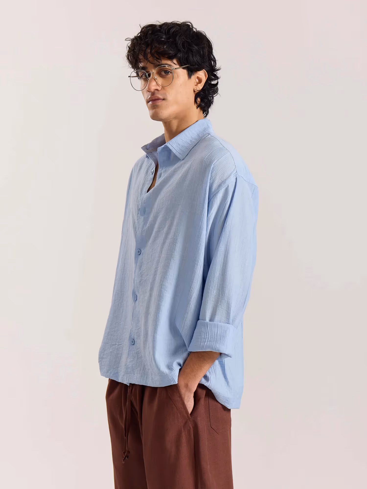 Powder Blue Wave Textured Holiday Shirt  image 6
